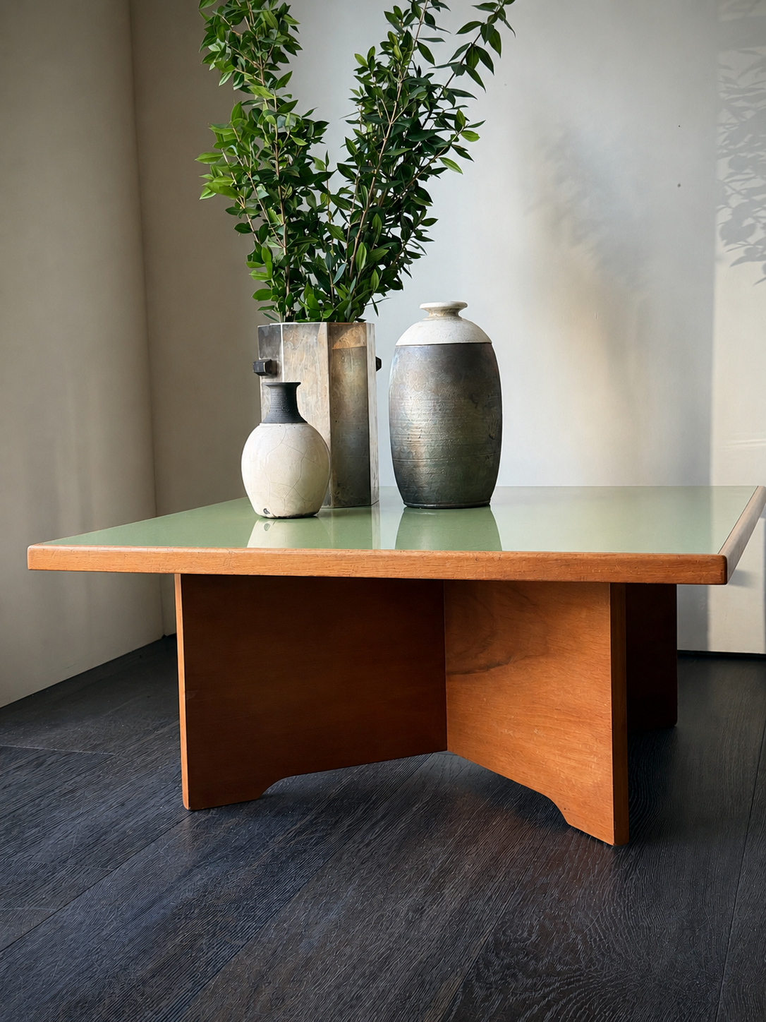Low Green Coffee Tables, Pair