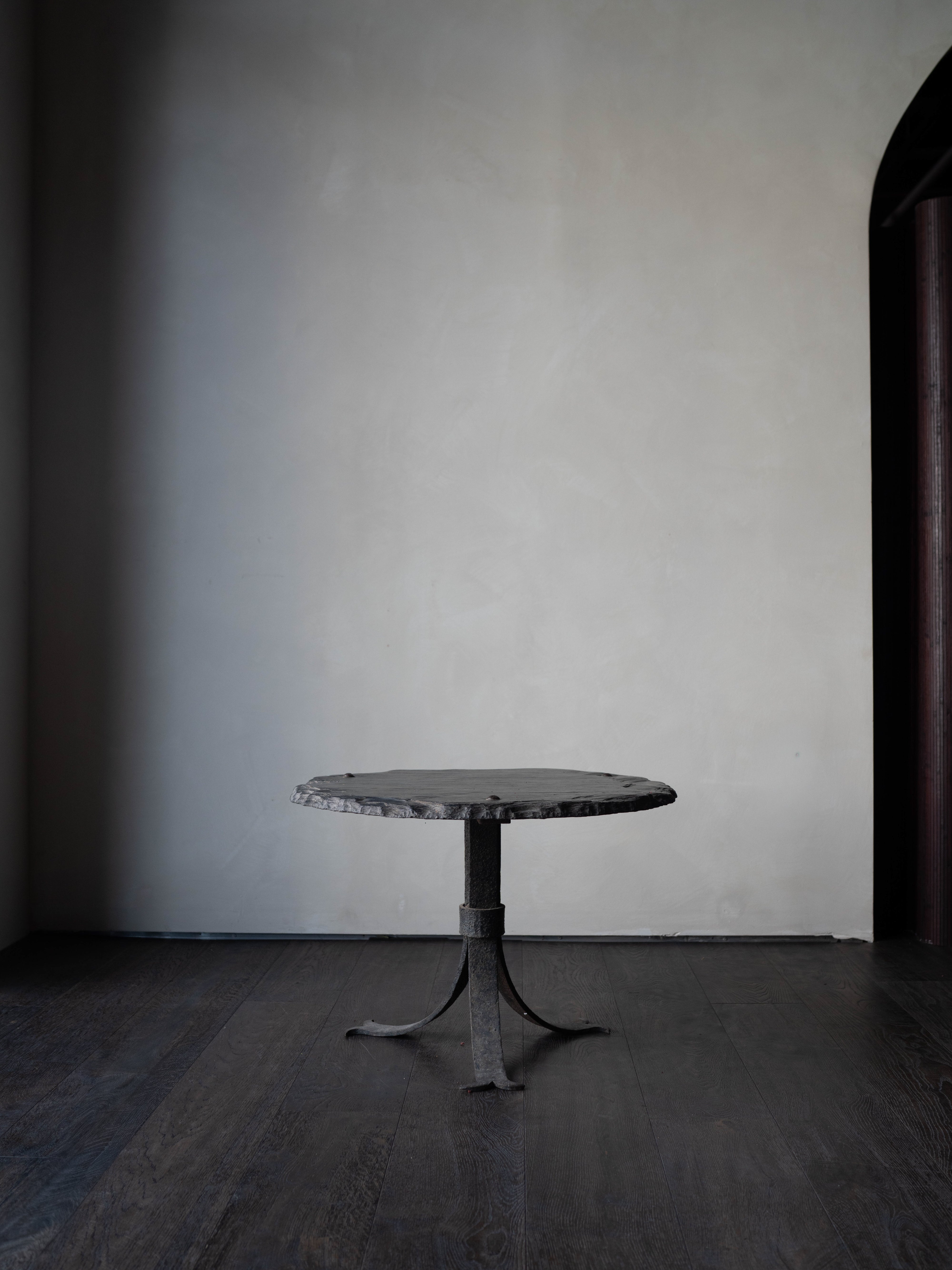 Round Slate Top Side Table