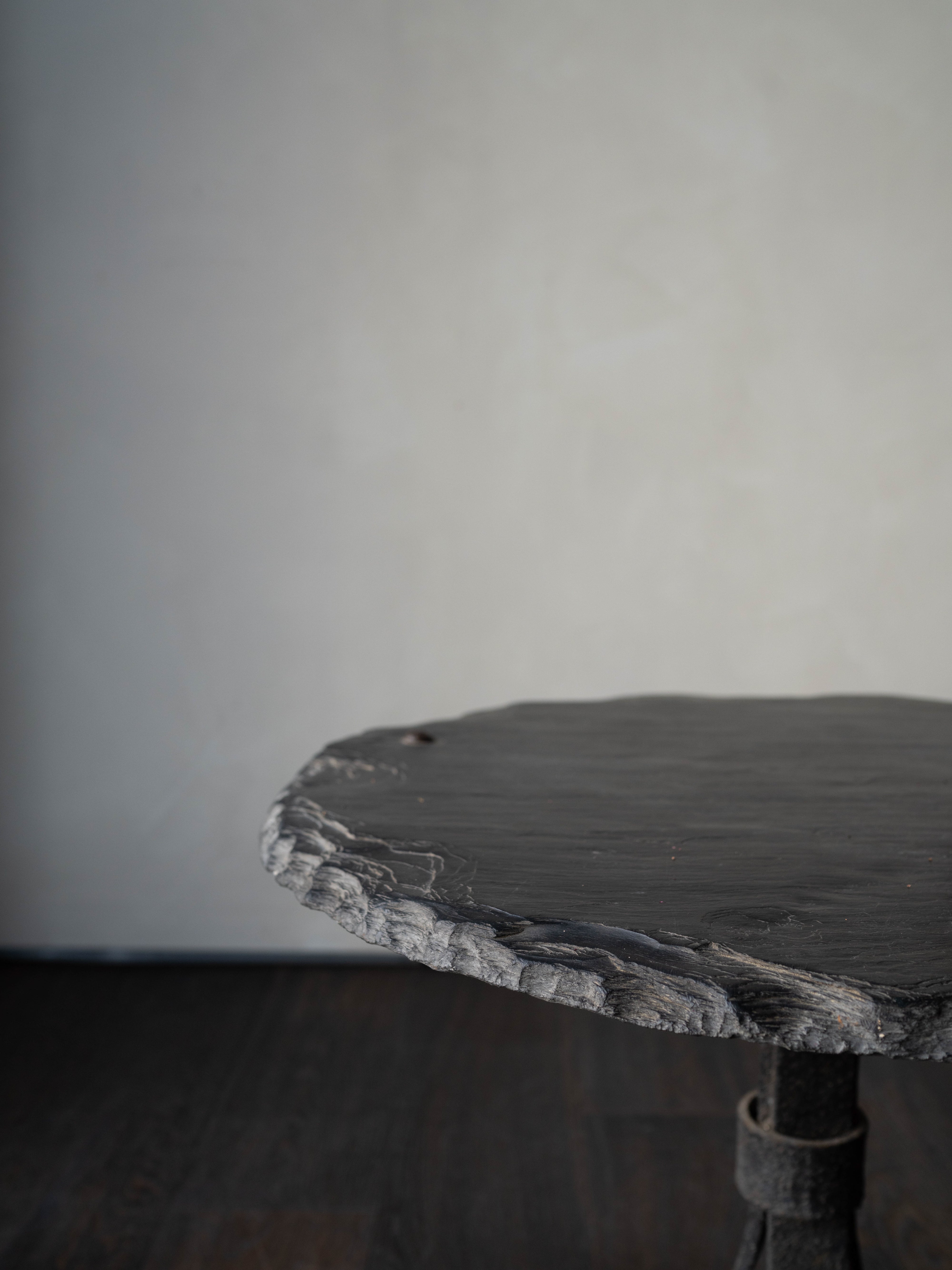 Round Slate Top Side Table