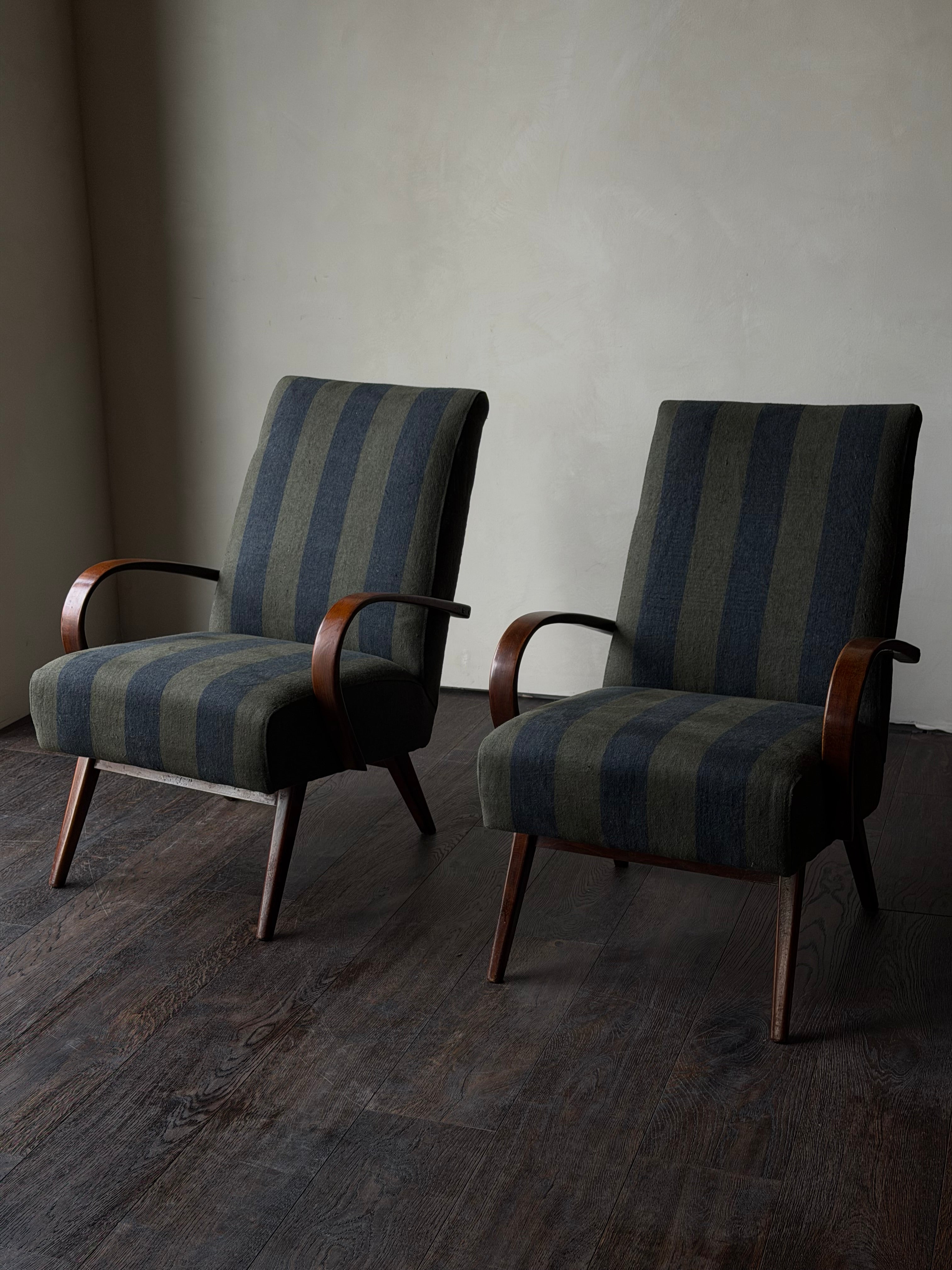 Italian Curved-Arm Lounge Chairs, Pair