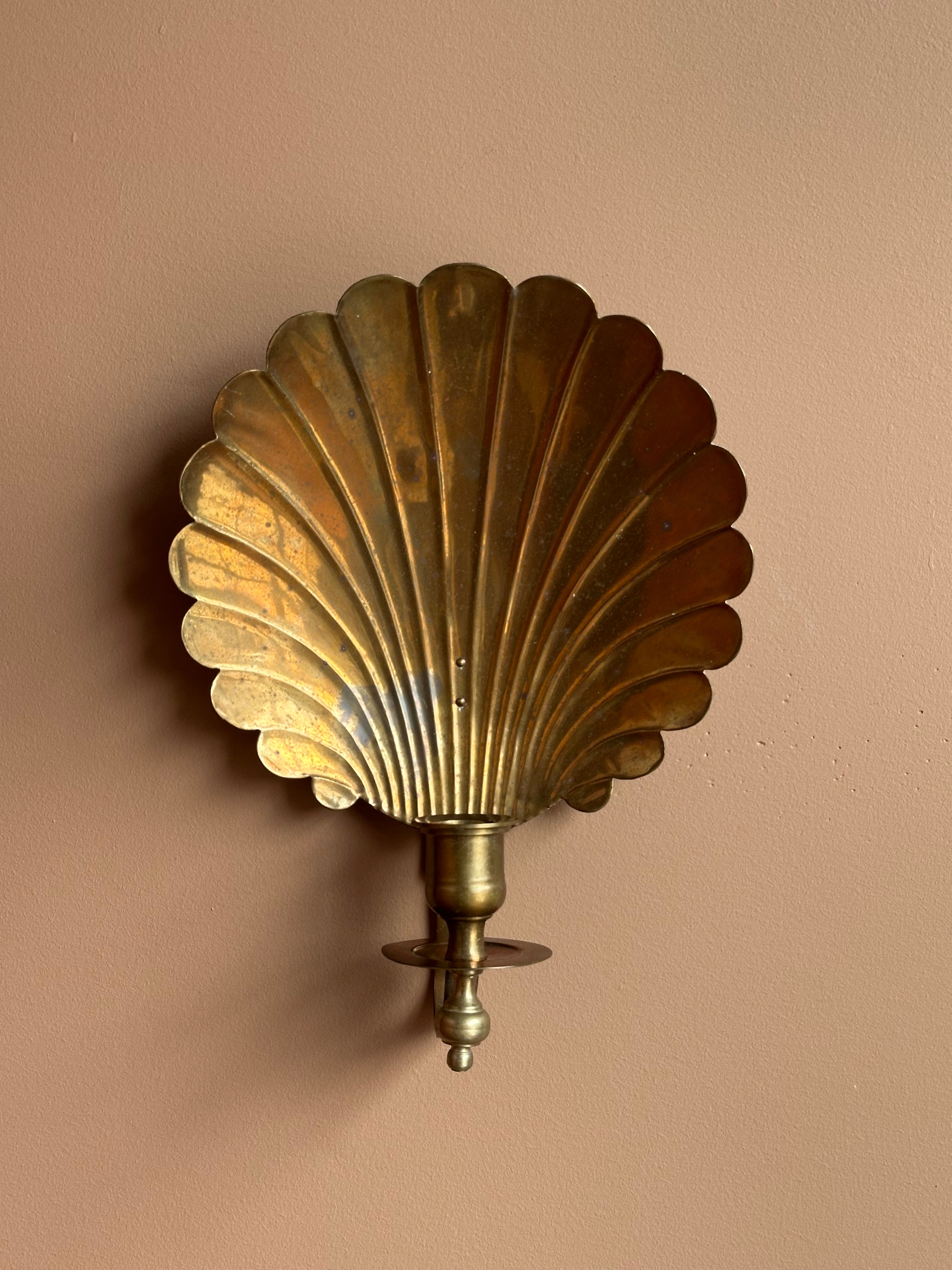 Brass Shell Candle Sconces, Pair