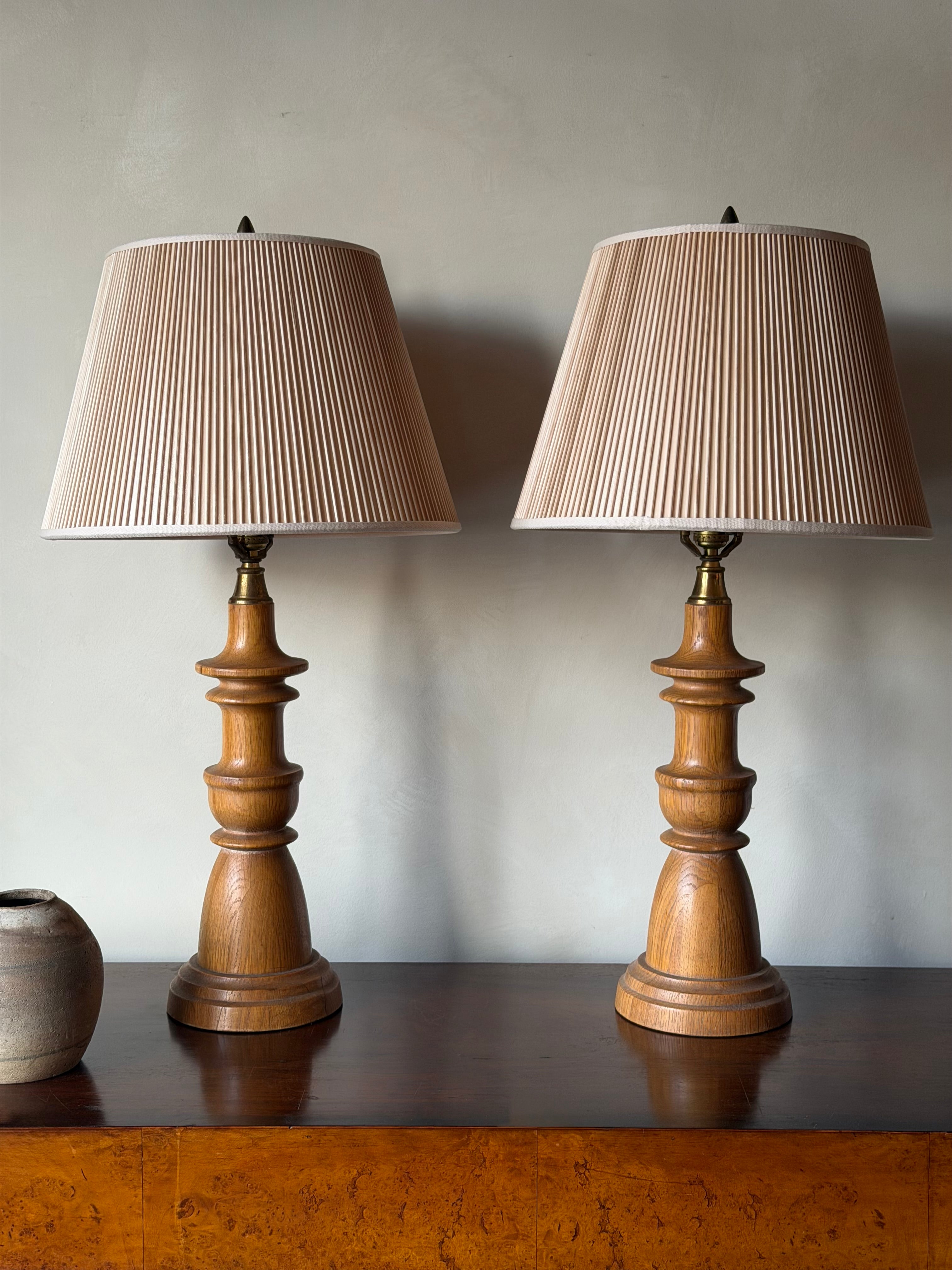Turned Wood Lamps, Pair