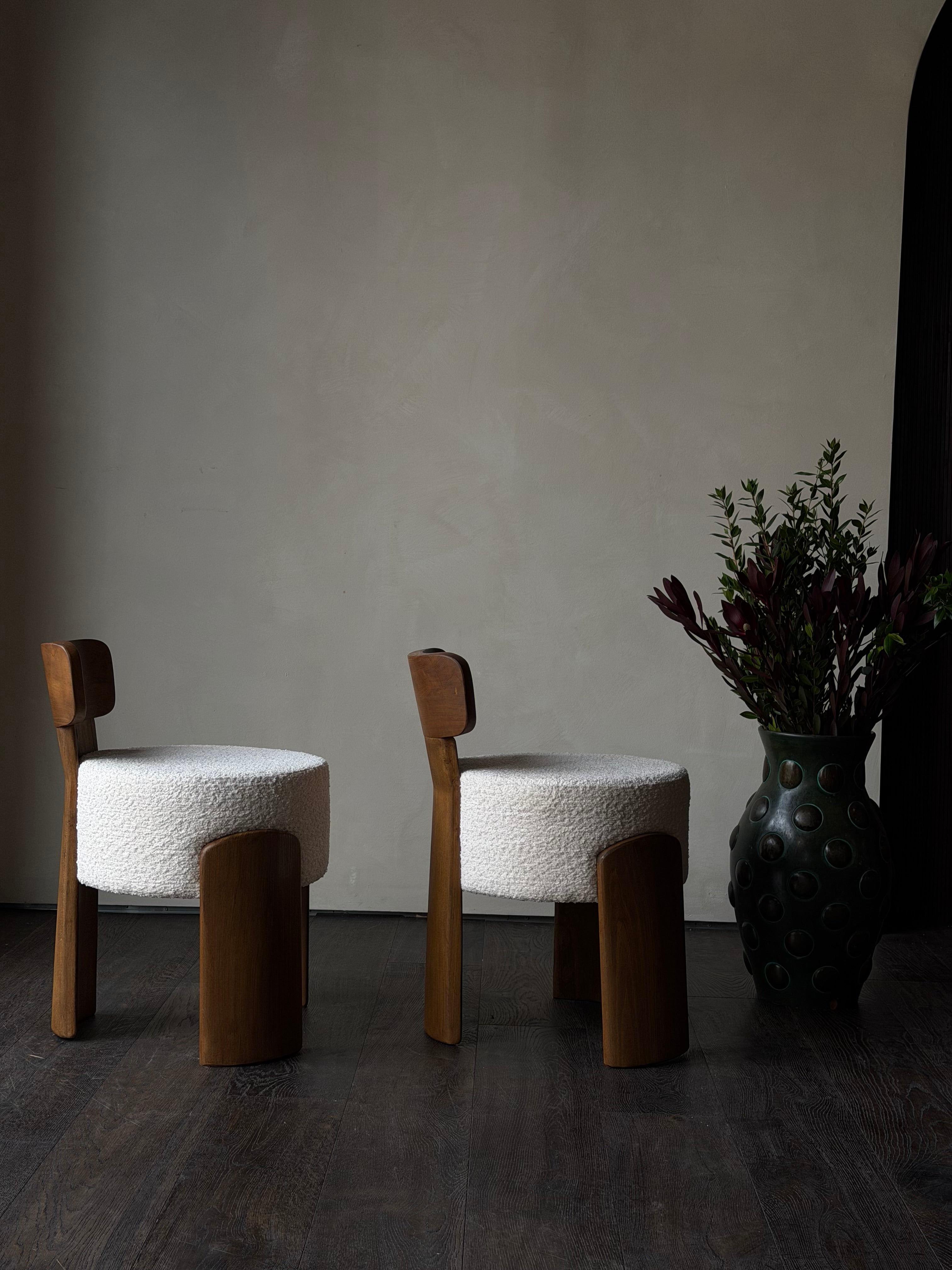 Cream Lounge Poufs with Backs, Pair