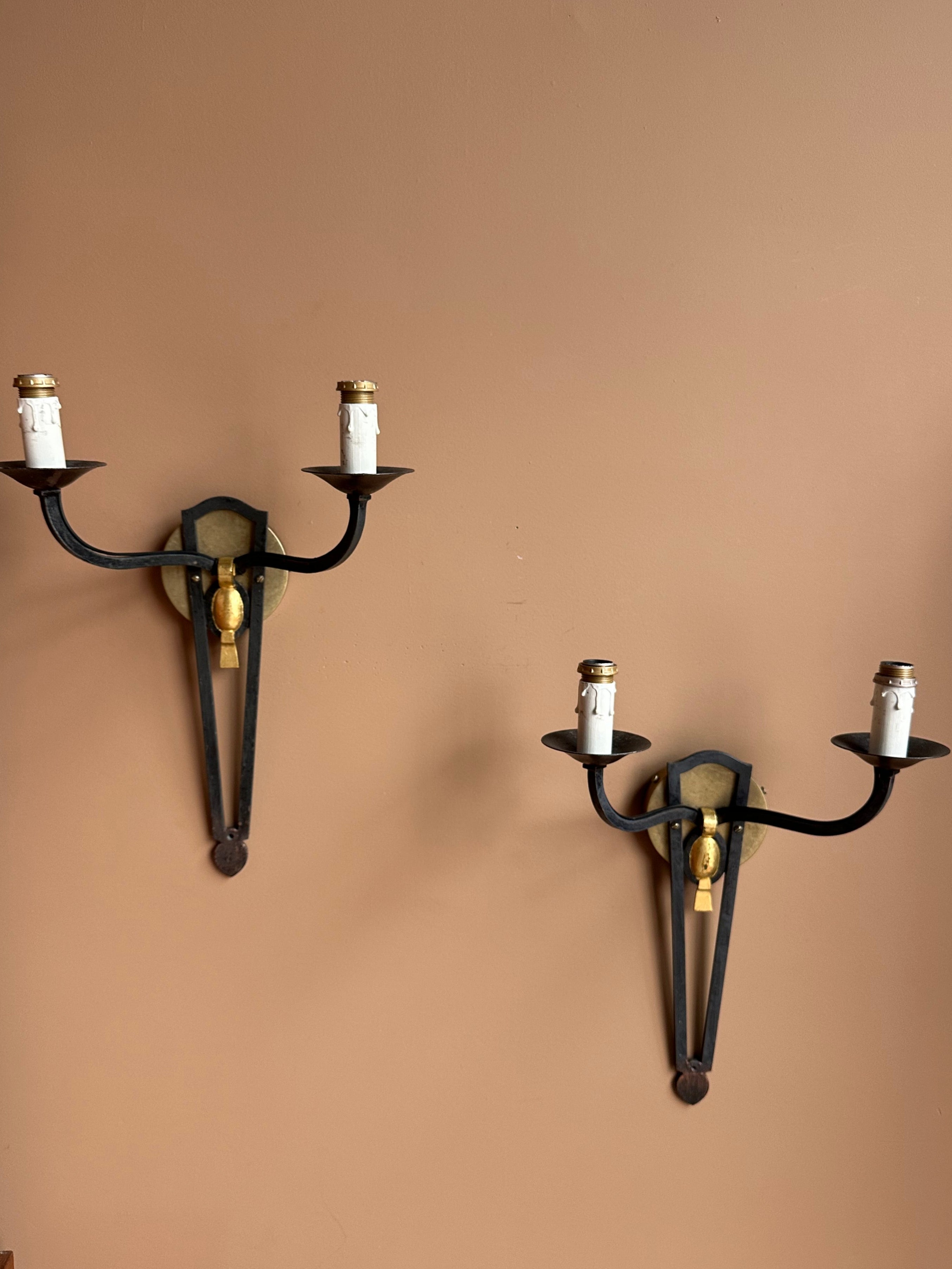 Black Iron Sconces, Pair