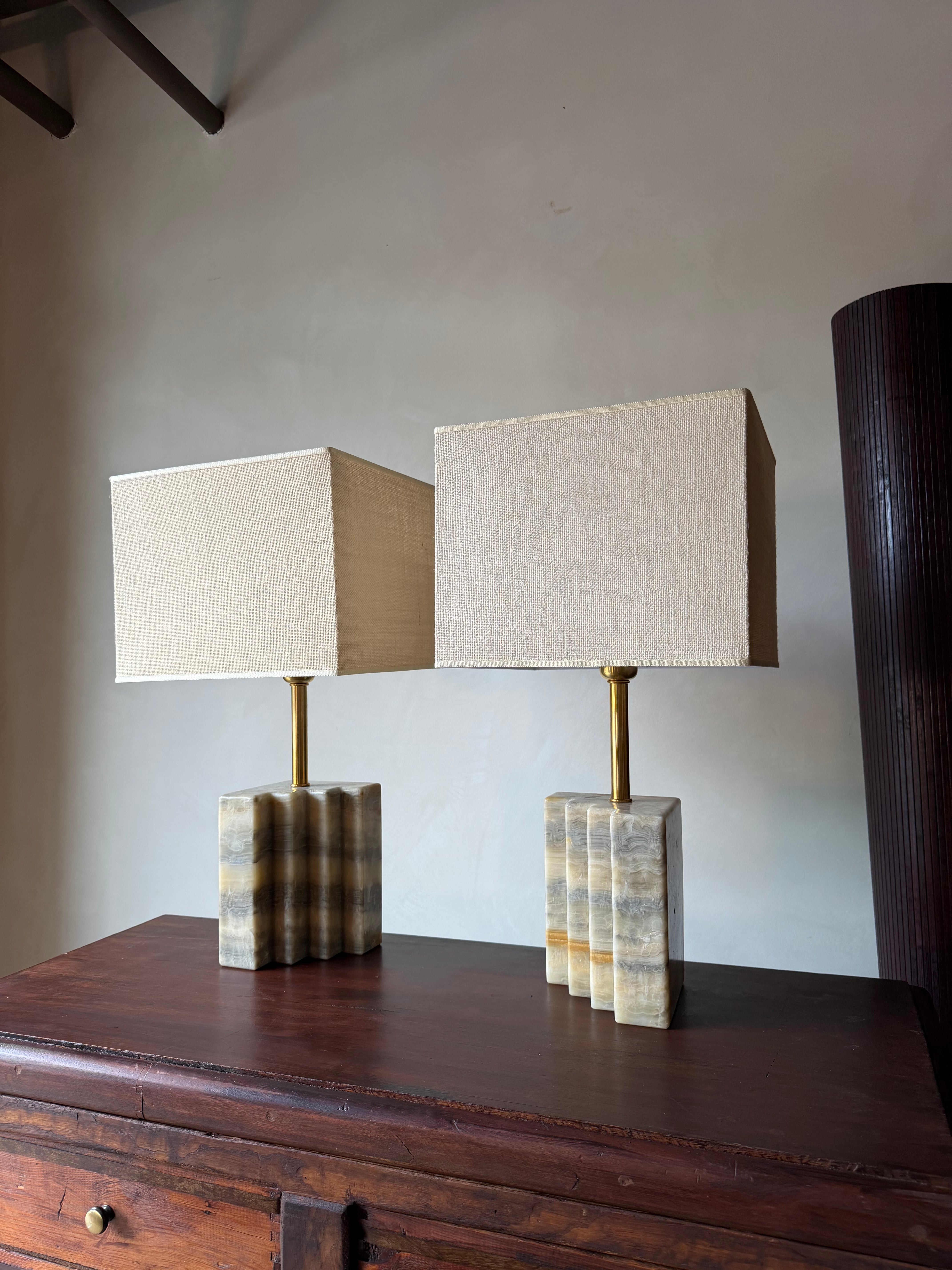 Stepped Marble Table Lamps, Pair