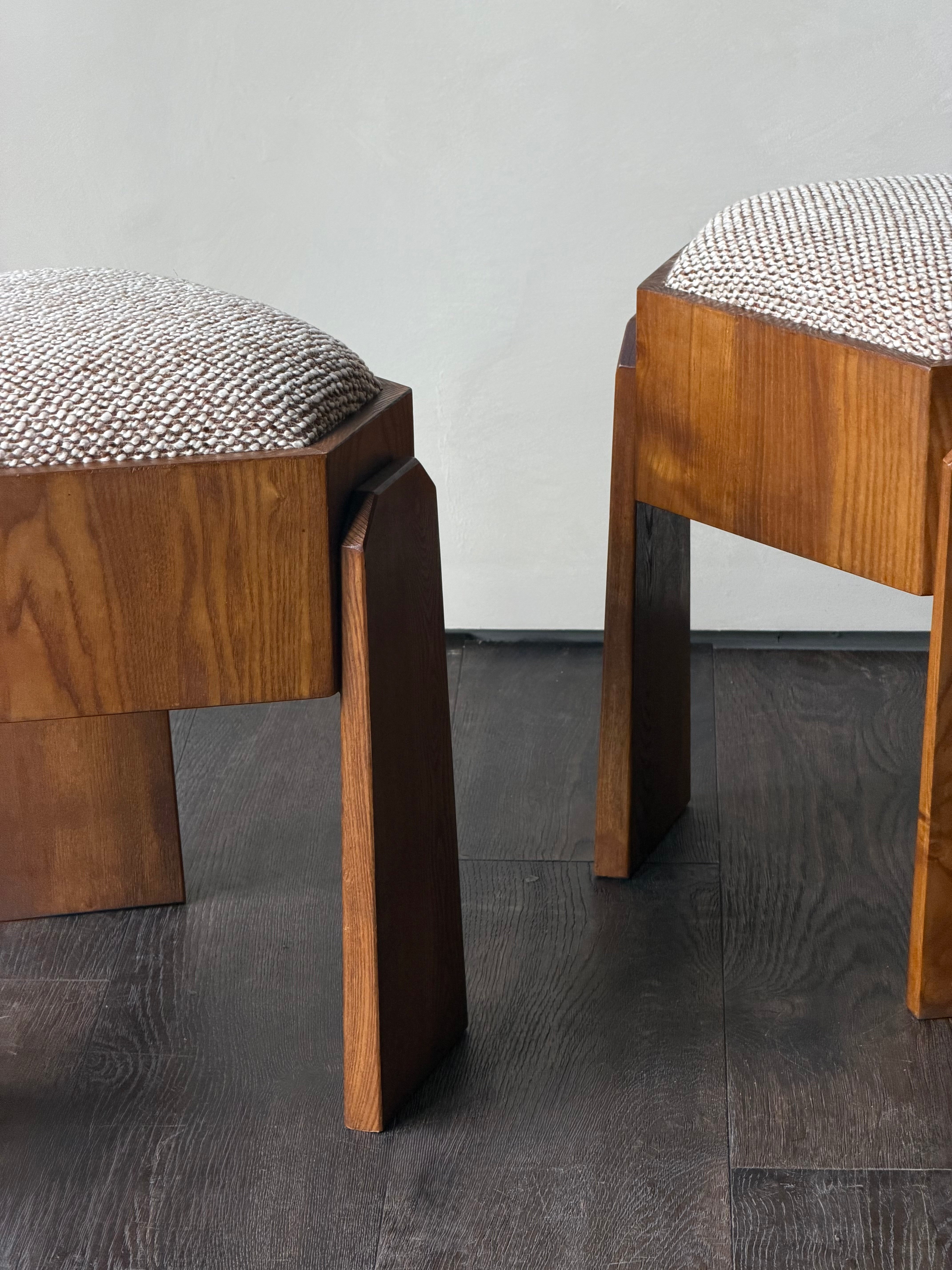 Cream Triangular Poufs, Pair