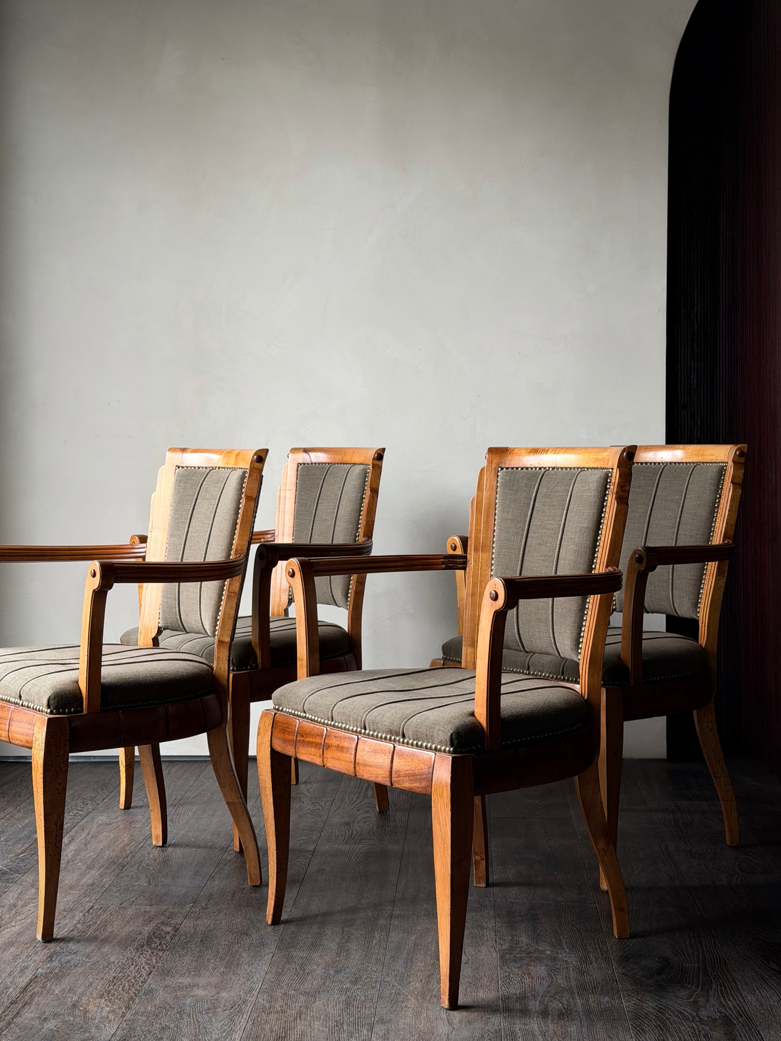 Italian Walnut Armchairs c. 1940s, Pair