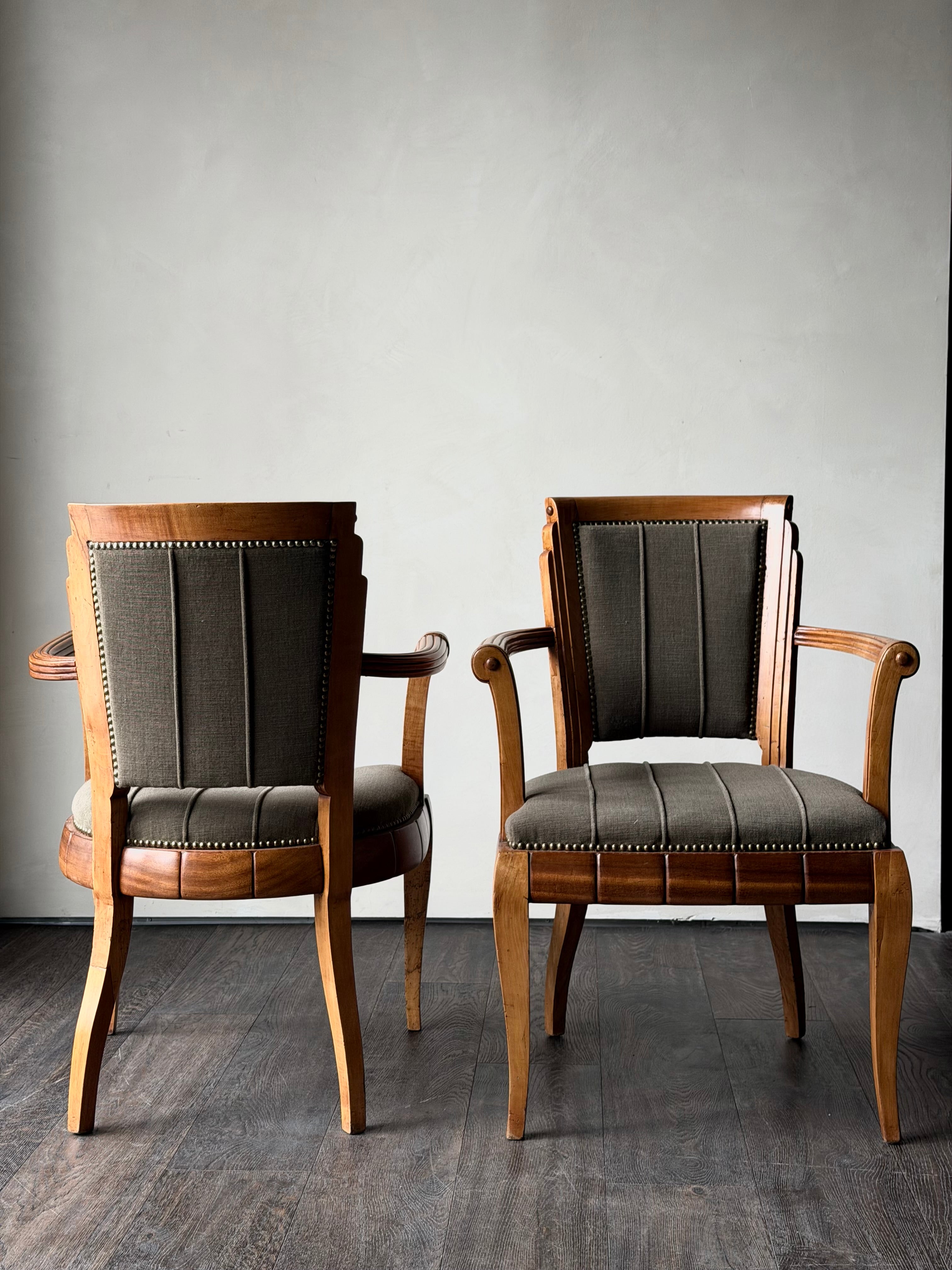 Italian Walnut Armchairs c. 1940s, Pair