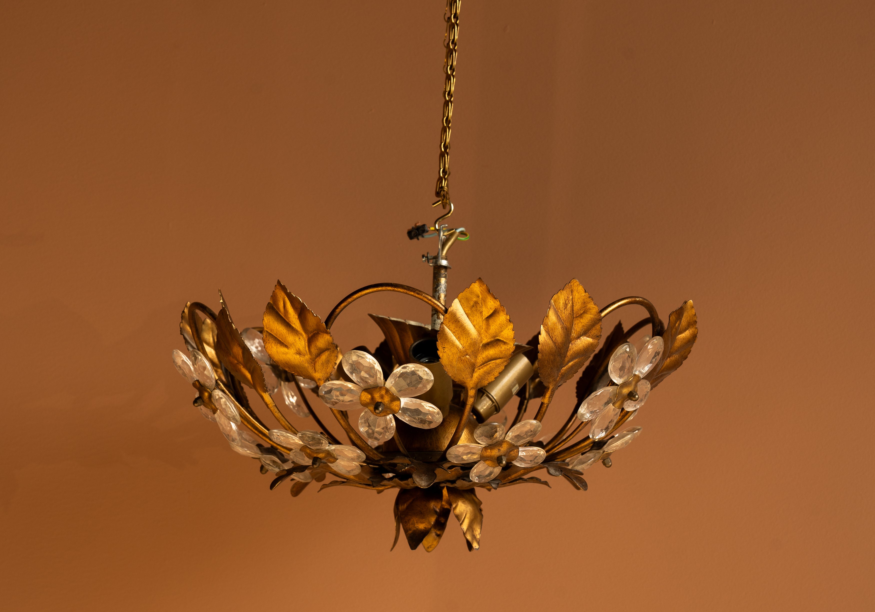 Floral Gilt Flush Mount with Glass Flowers