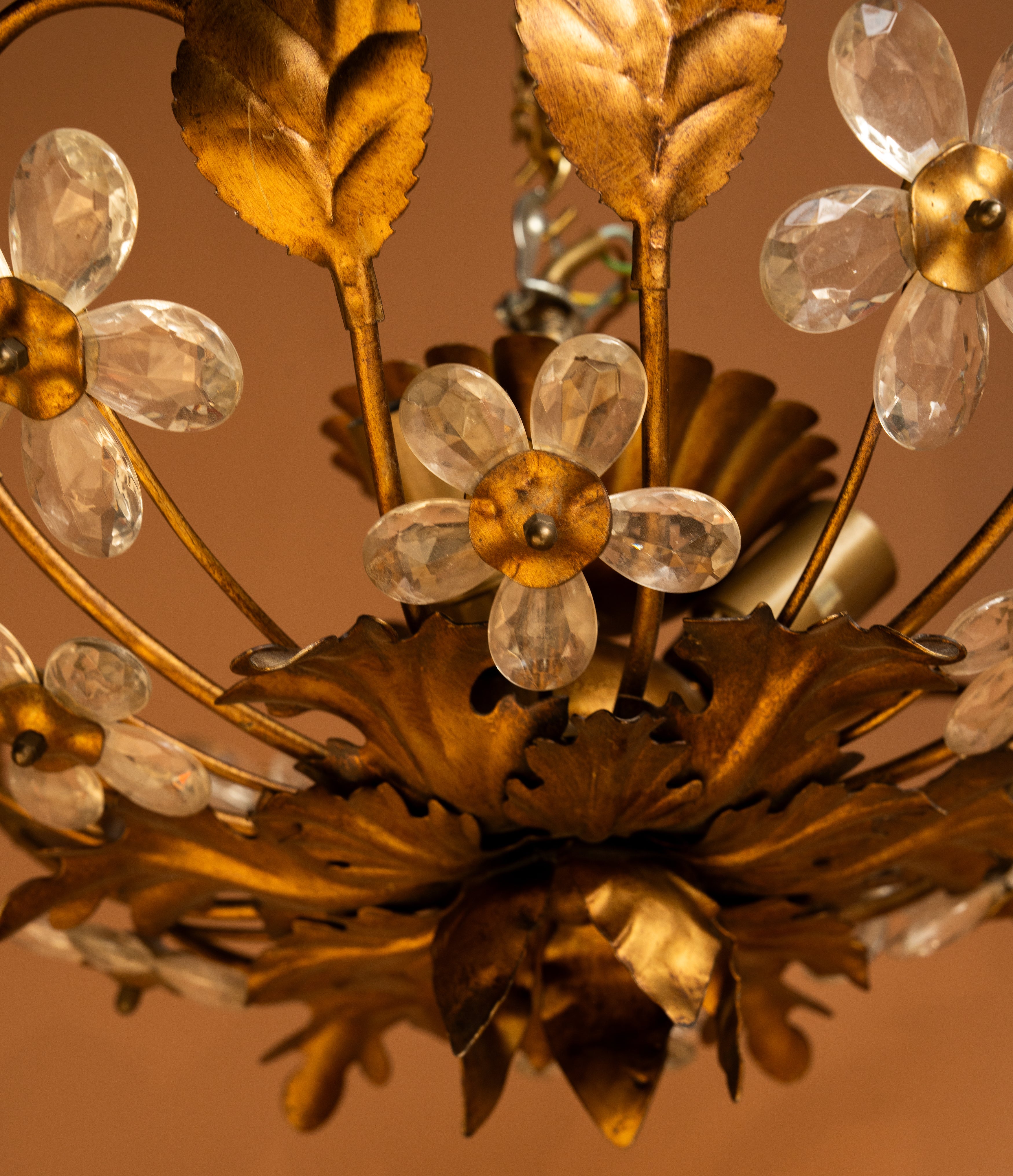 Floral Gilt Flush Mount with Glass Flowers