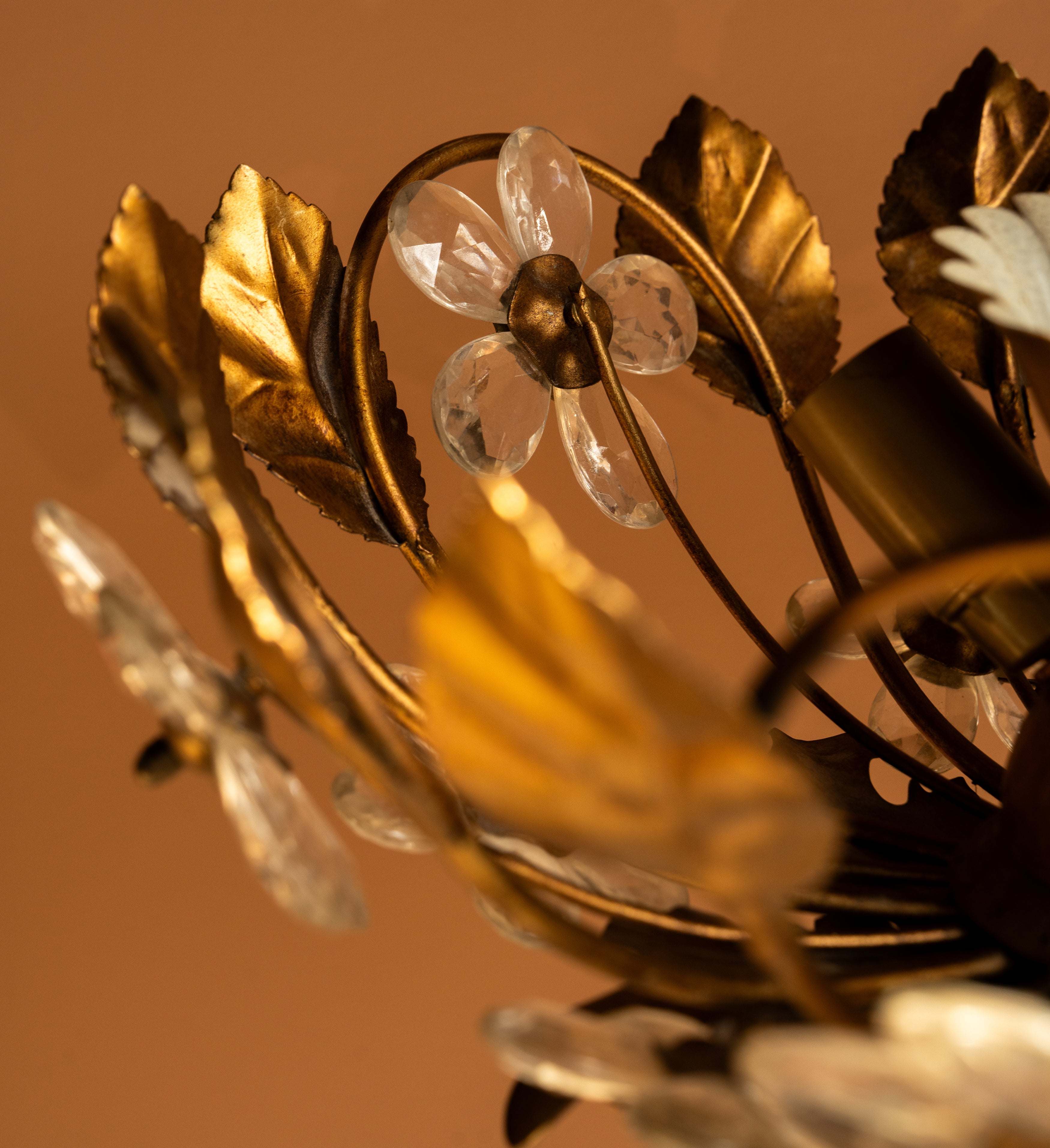 Floral Gilt Flush Mount with Glass Flowers