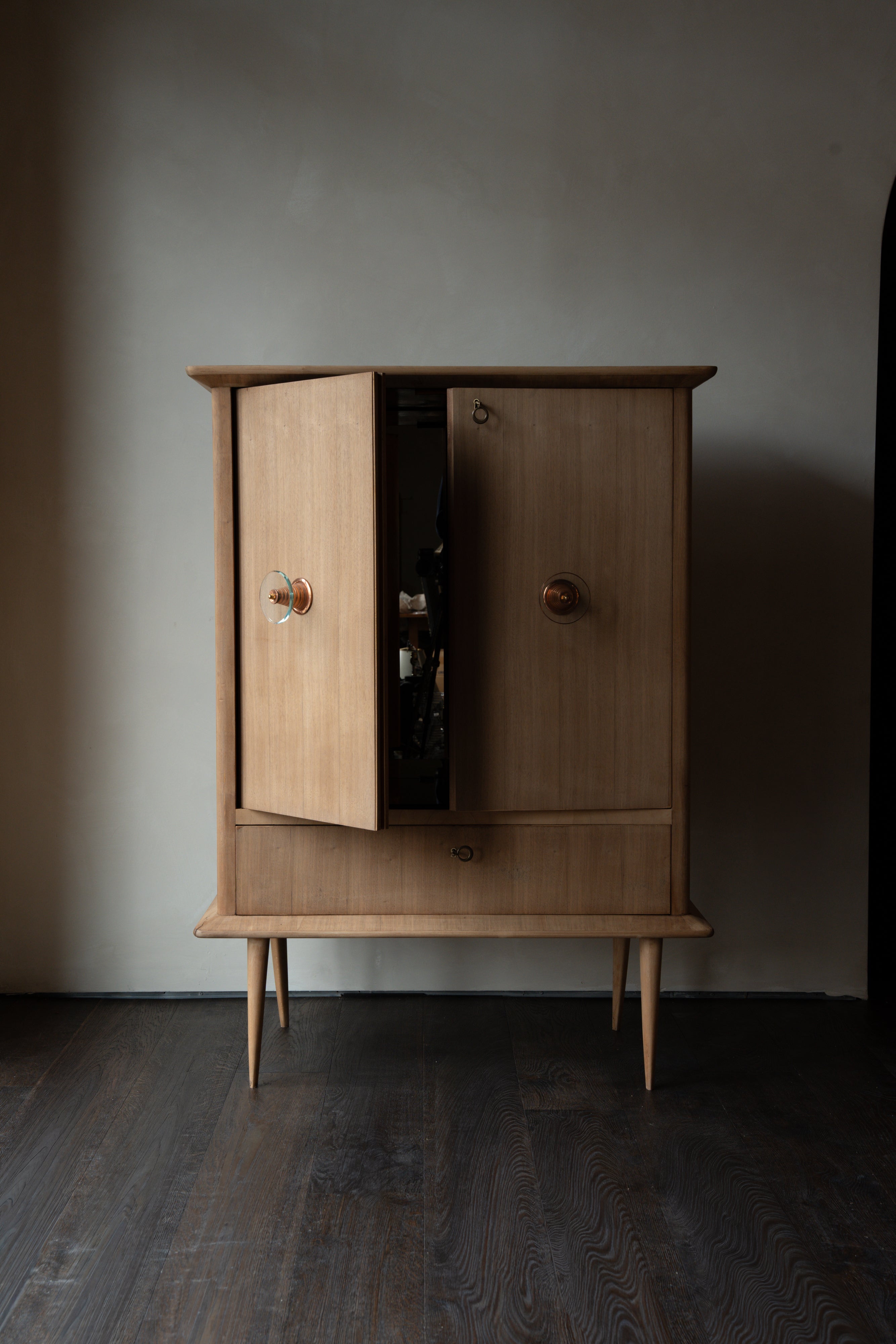 Italian Midcentury Oak Bar Cabinet