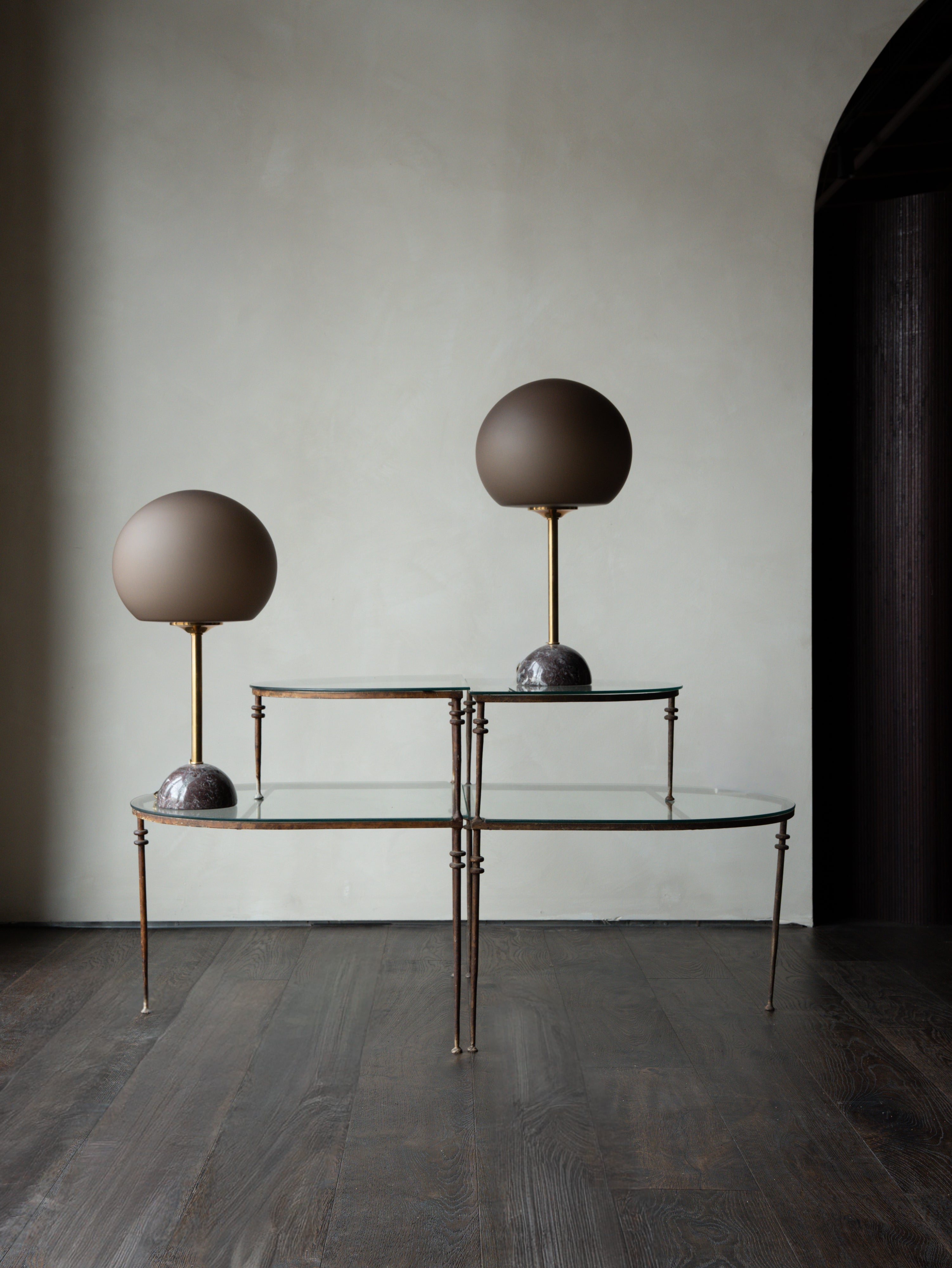 Purple Frosted Glass Globe Lamps, Pair