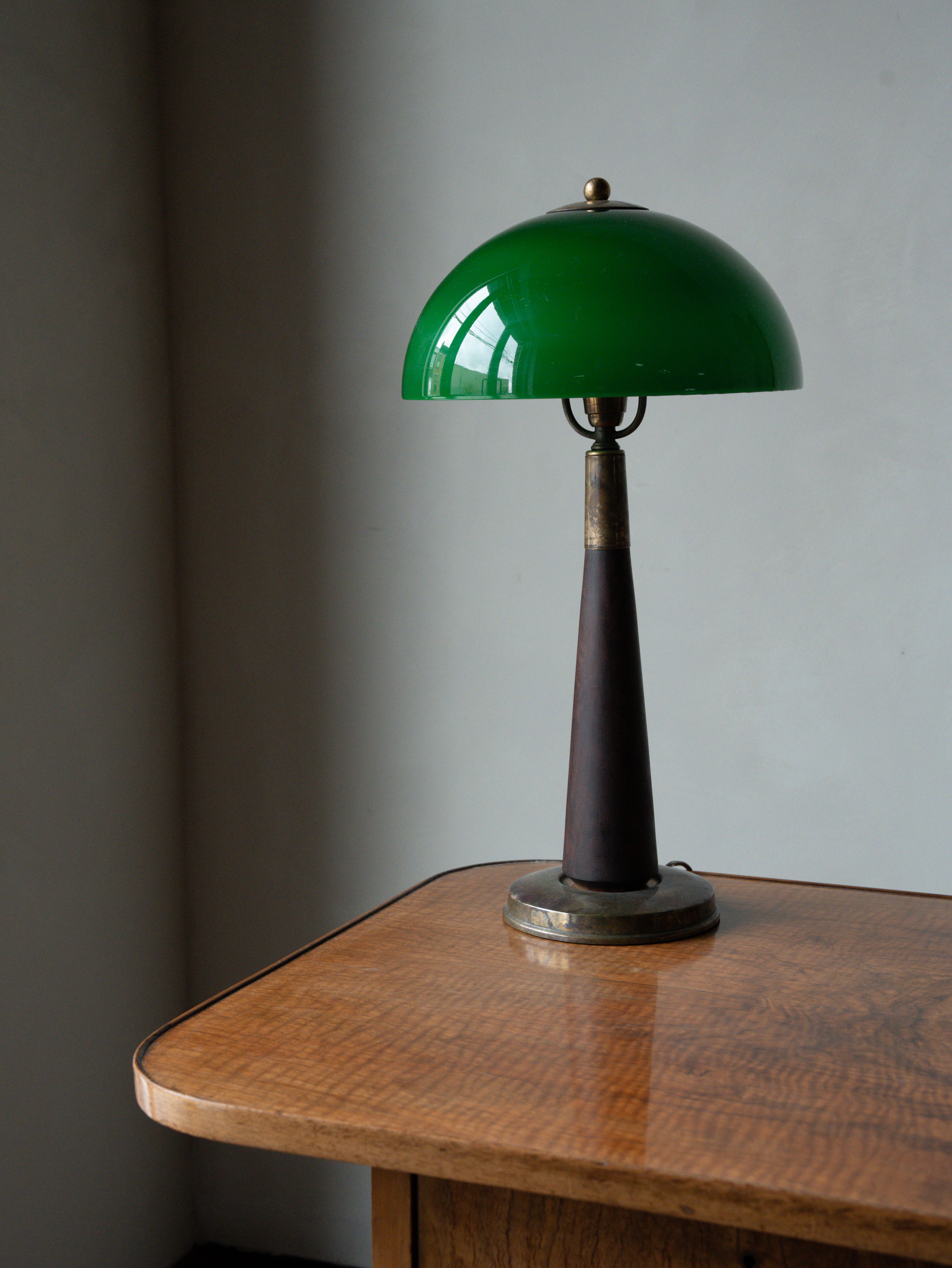 German Green Glass Lamp, c 1910