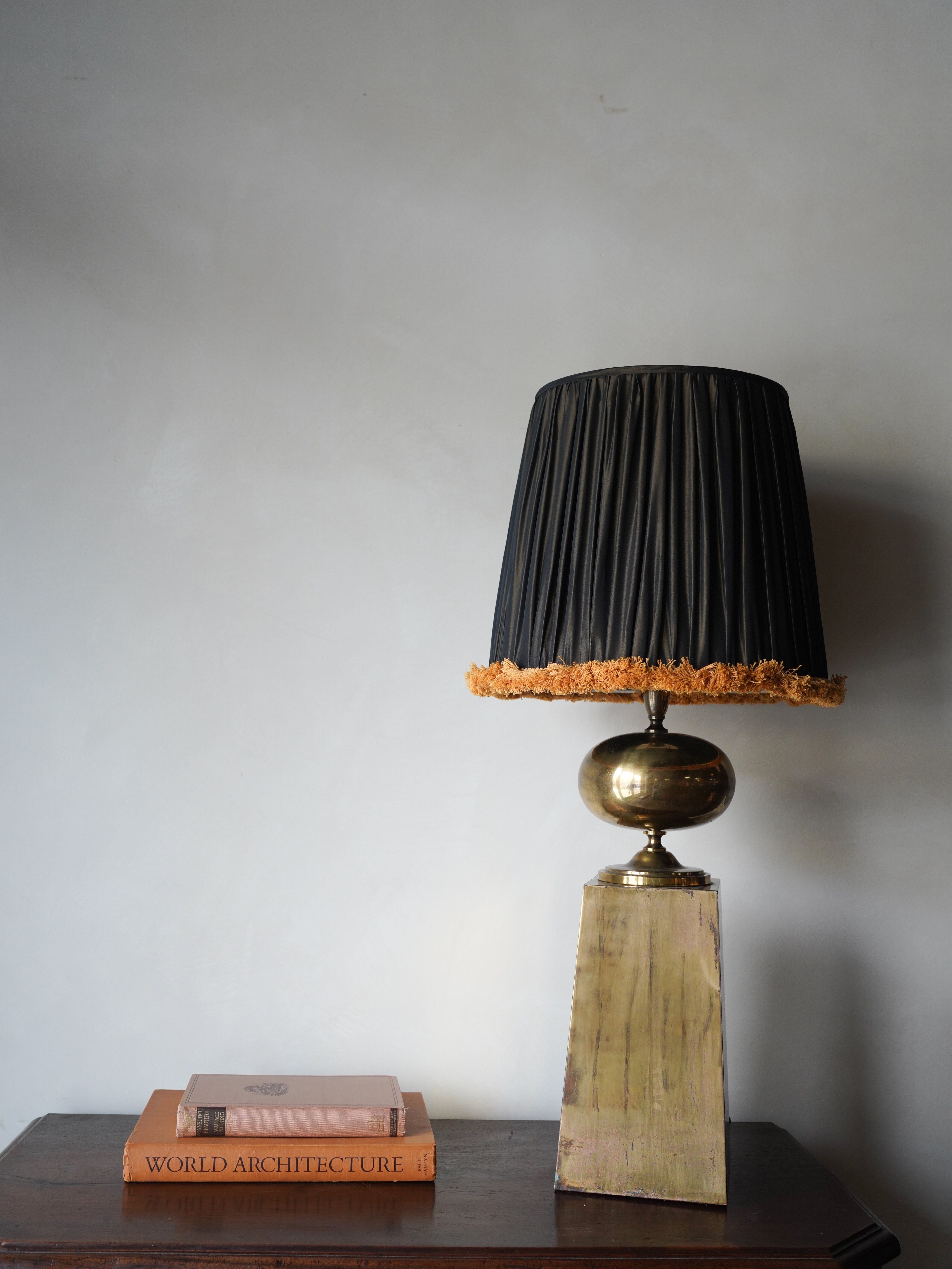 Vintage London Brass Lamps, Pair