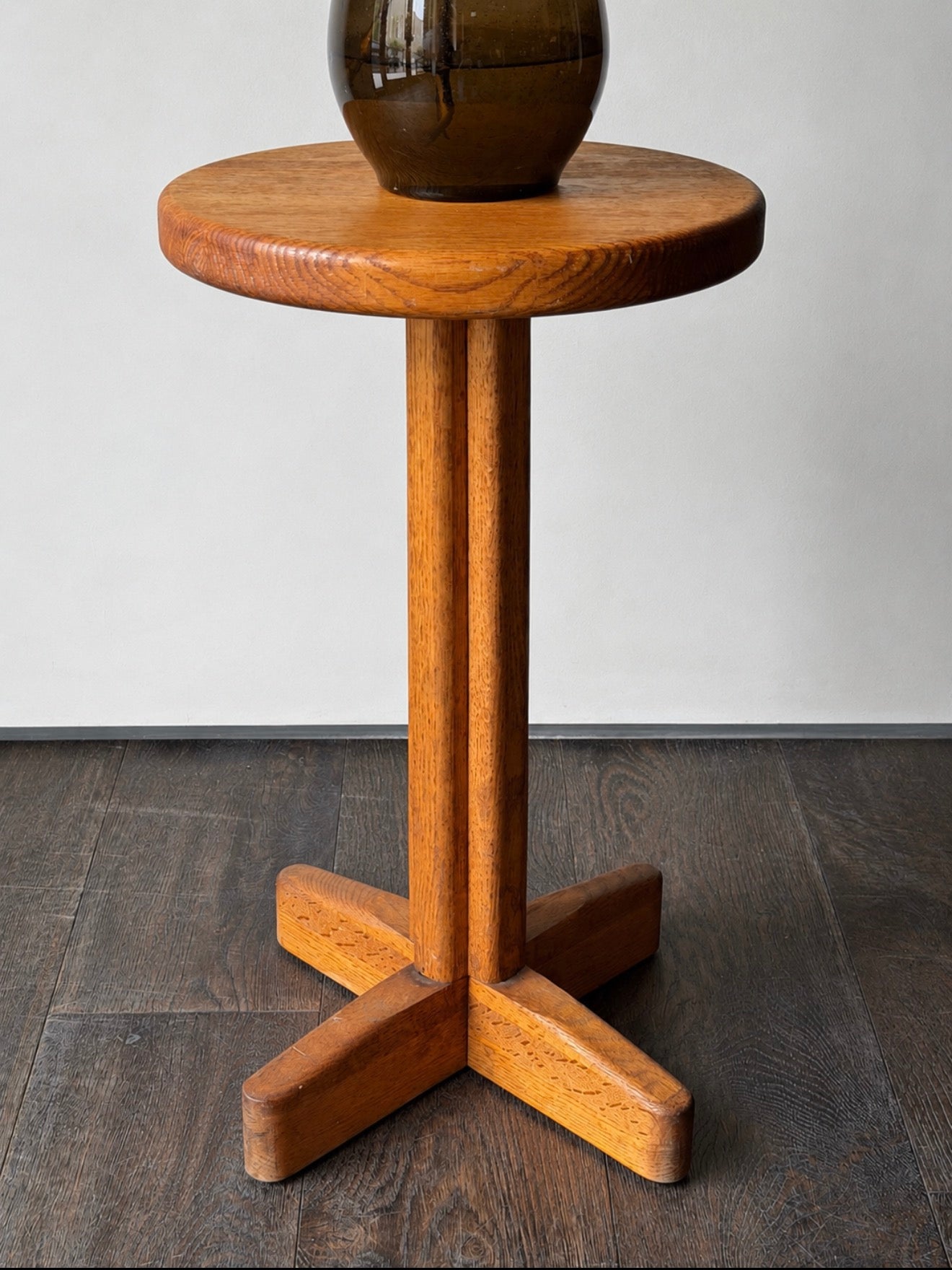 Mid-Century Sculptural Oak Pedestal Table, in the Style of Pierre Chapo