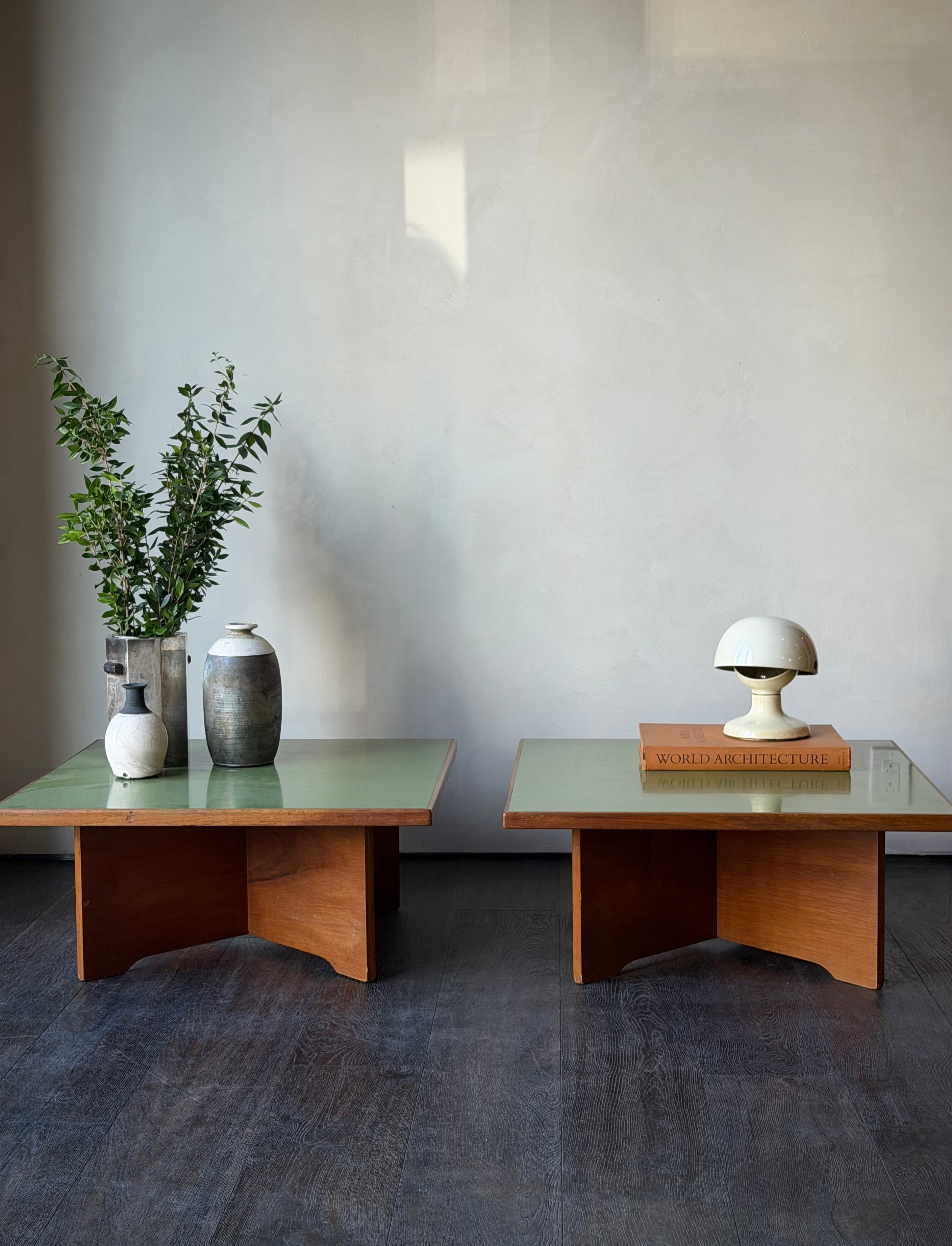 Low Green Coffee Tables, Pair