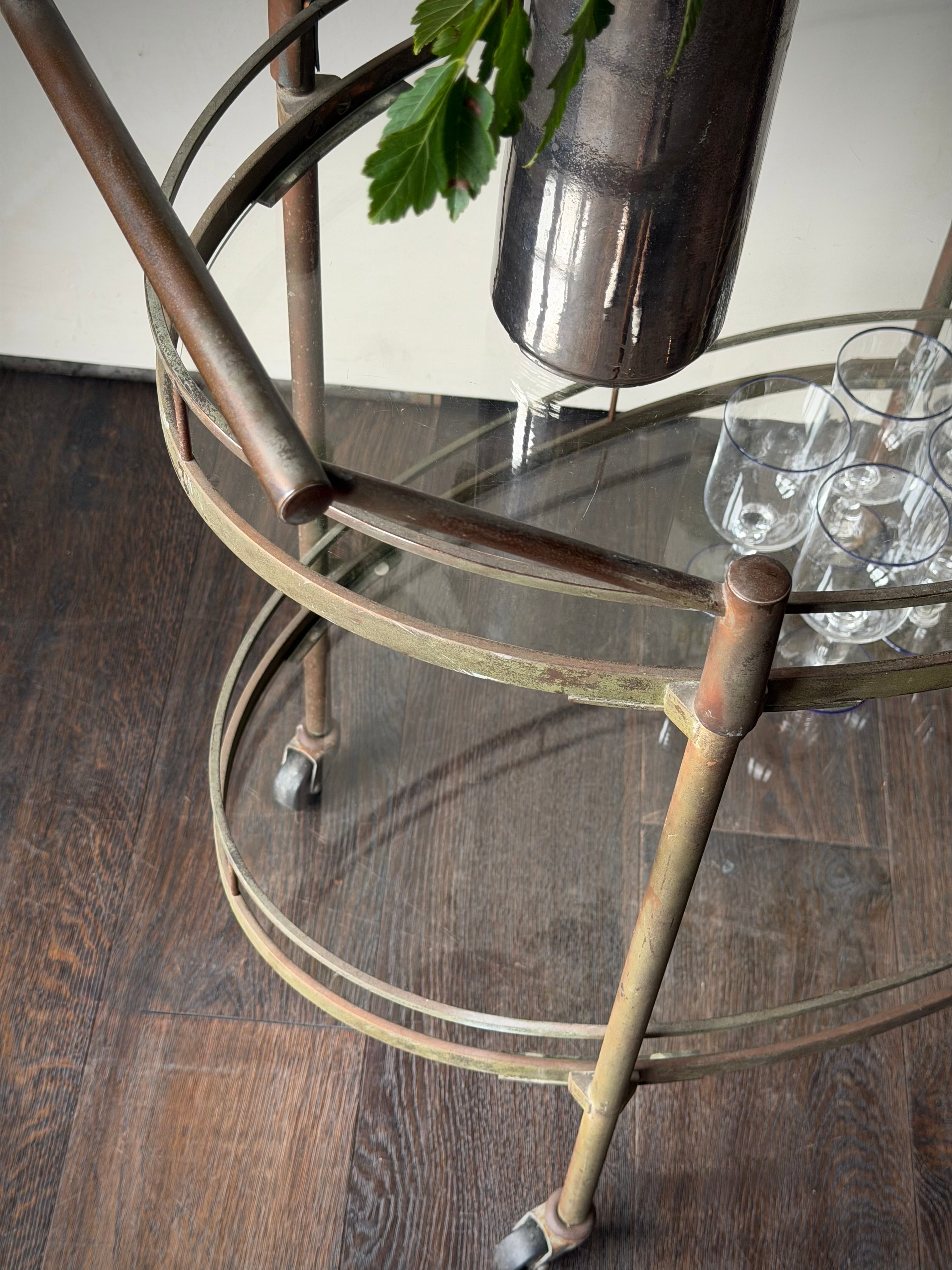 Maxwell-Phillips Two-Tier Brass Bar Cart, c. 1950s