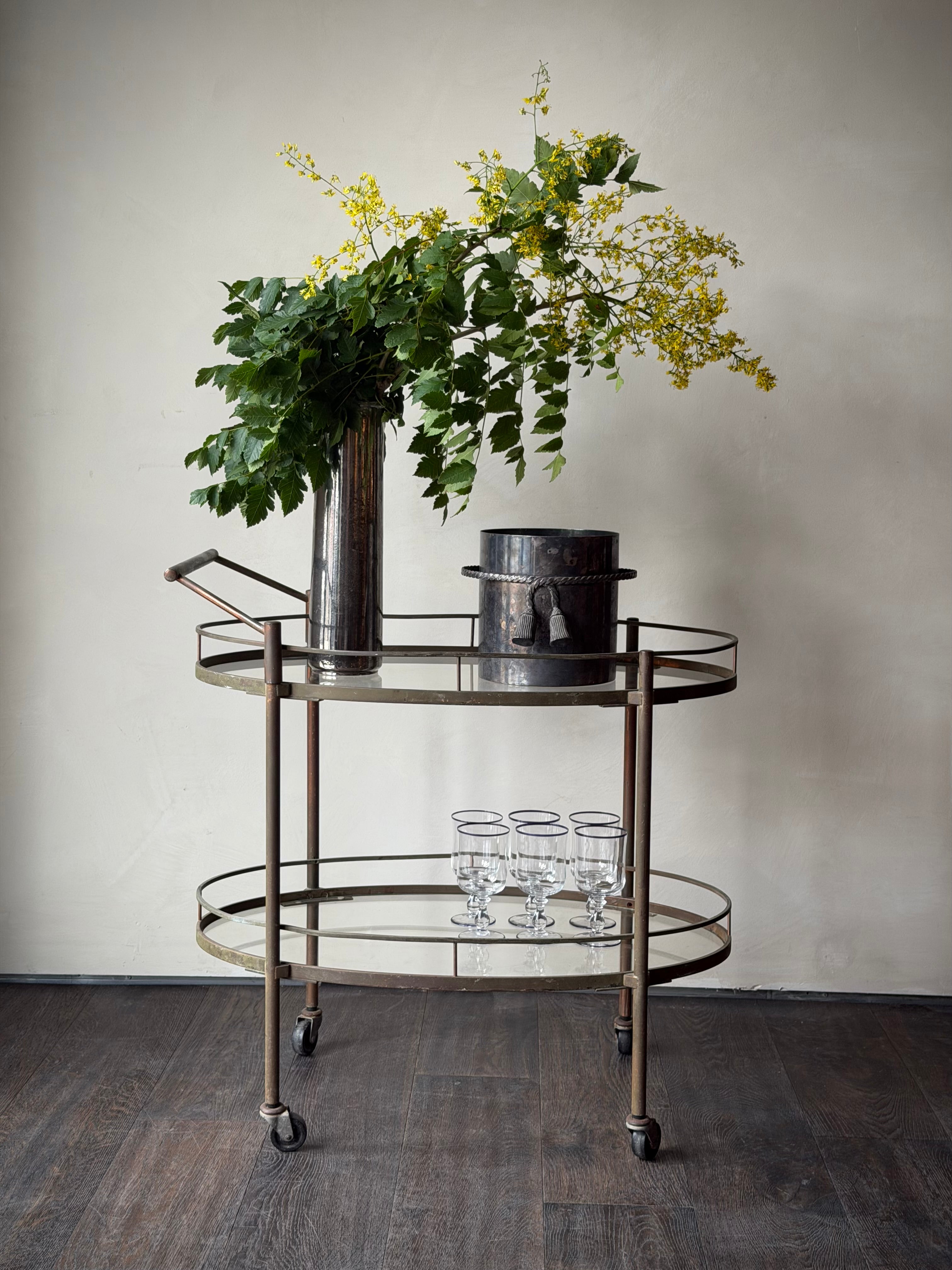 Maxwell-Phillips Two-Tier Brass Bar Cart, c. 1950s