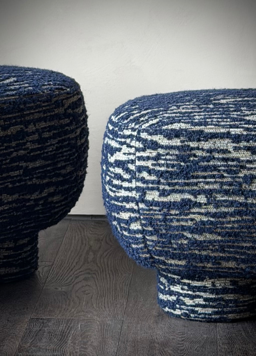 Upholstered Rounded Ottomans, Pair