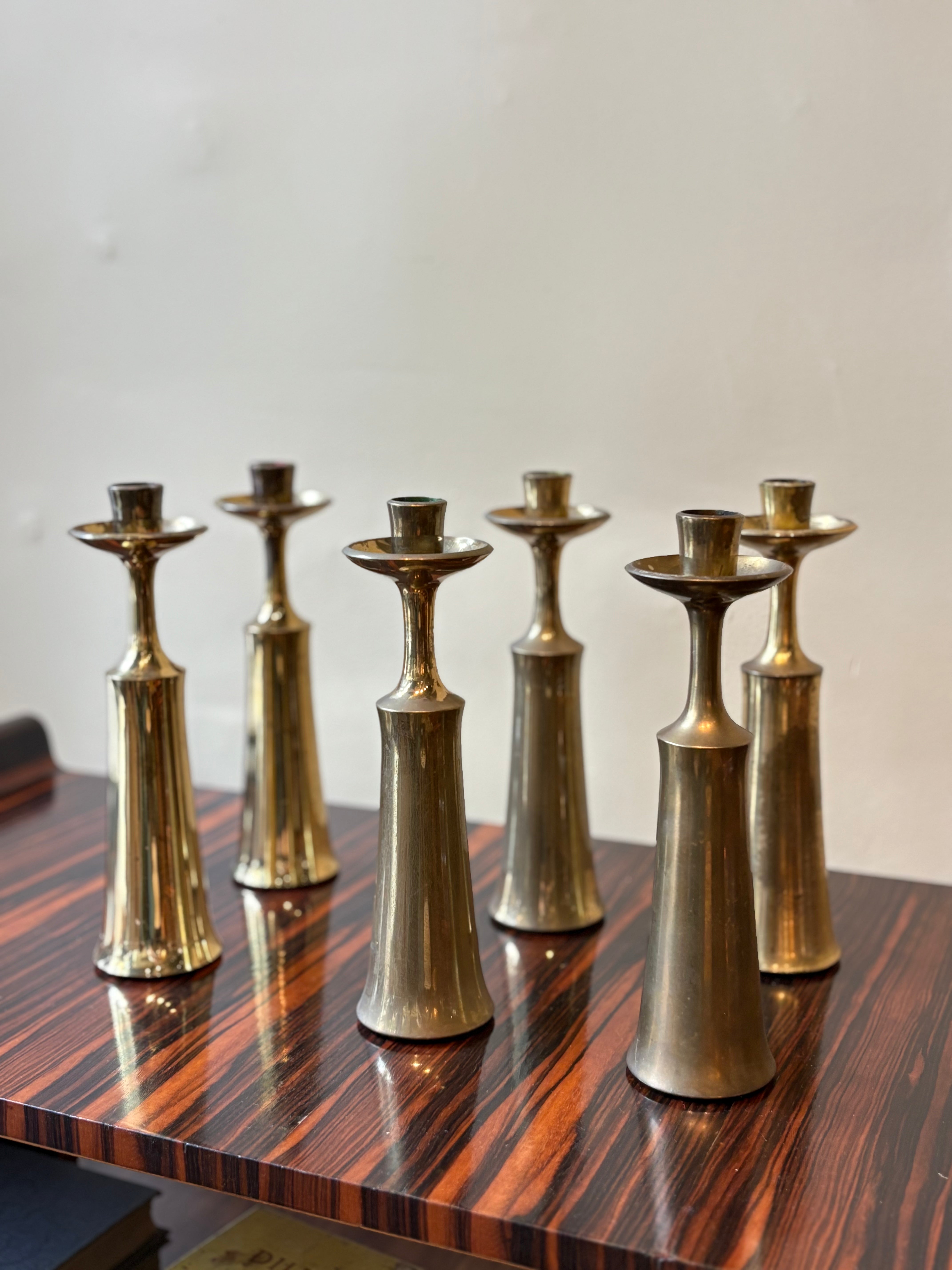 Brass Candlesticks by Jens Quistgaard for Dansk, Set of 6