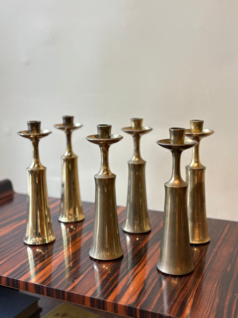 Brass Candlesticks by Jens Quistgaard for Dansk, Set of 6