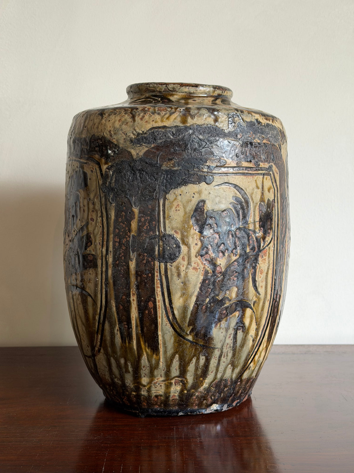Large Vintage Glazed Stoneware Vase