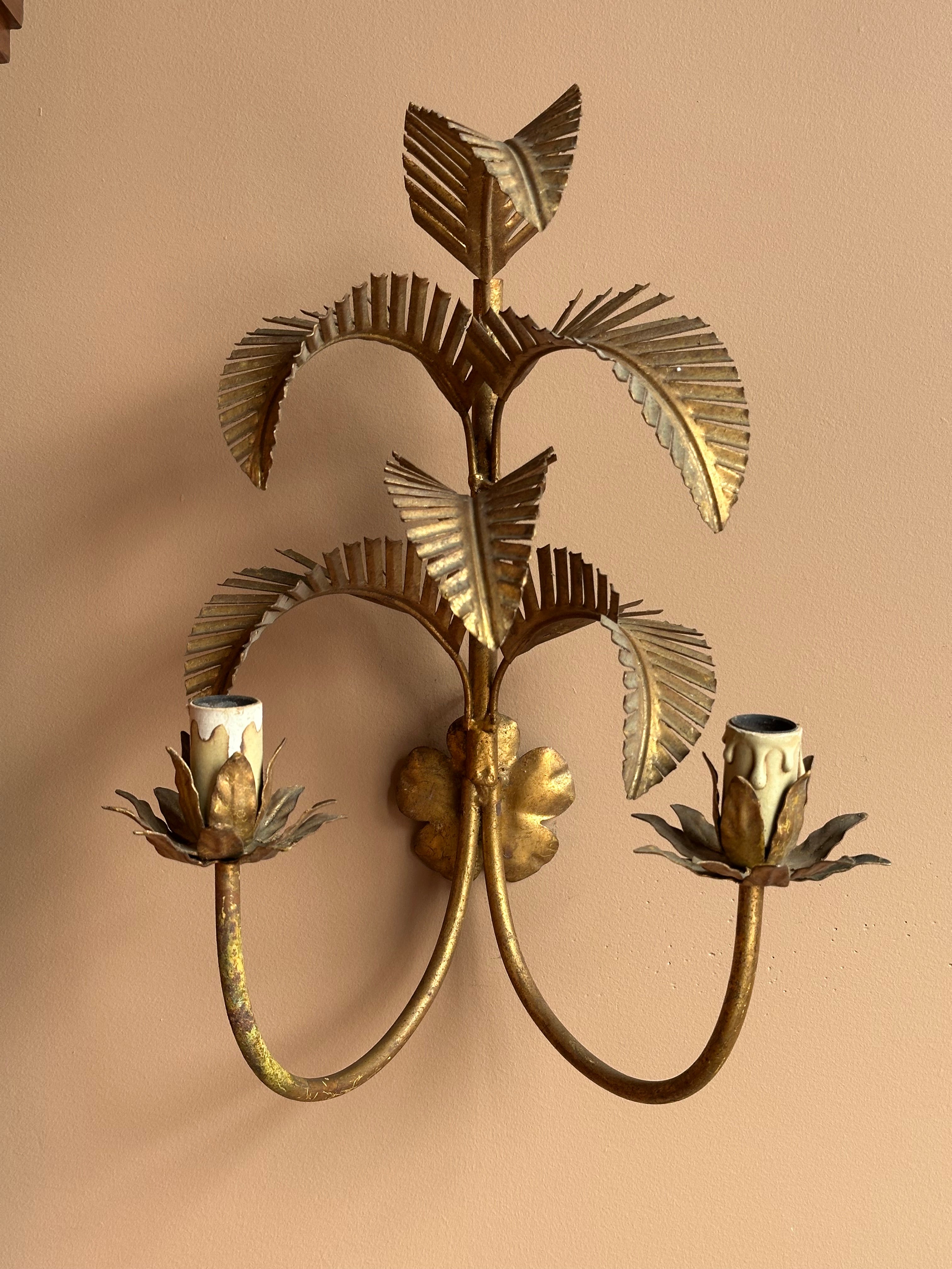 Gilt Tole Palm Motif Wall Sconce