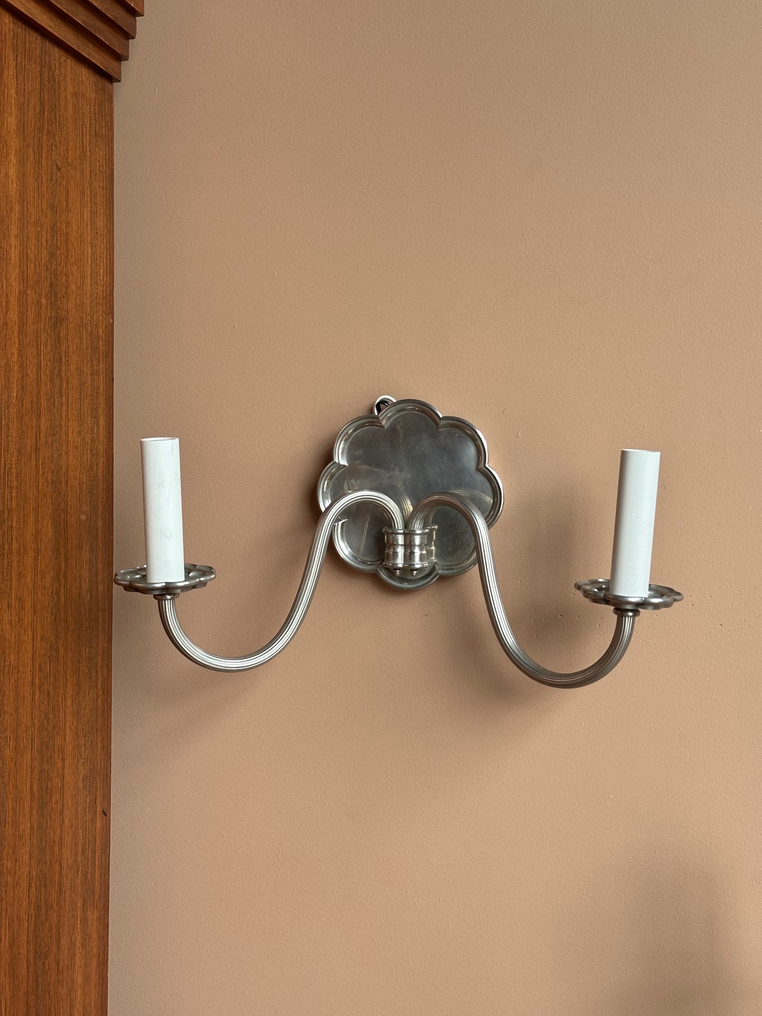 Double Light Silver Sconce, Pair