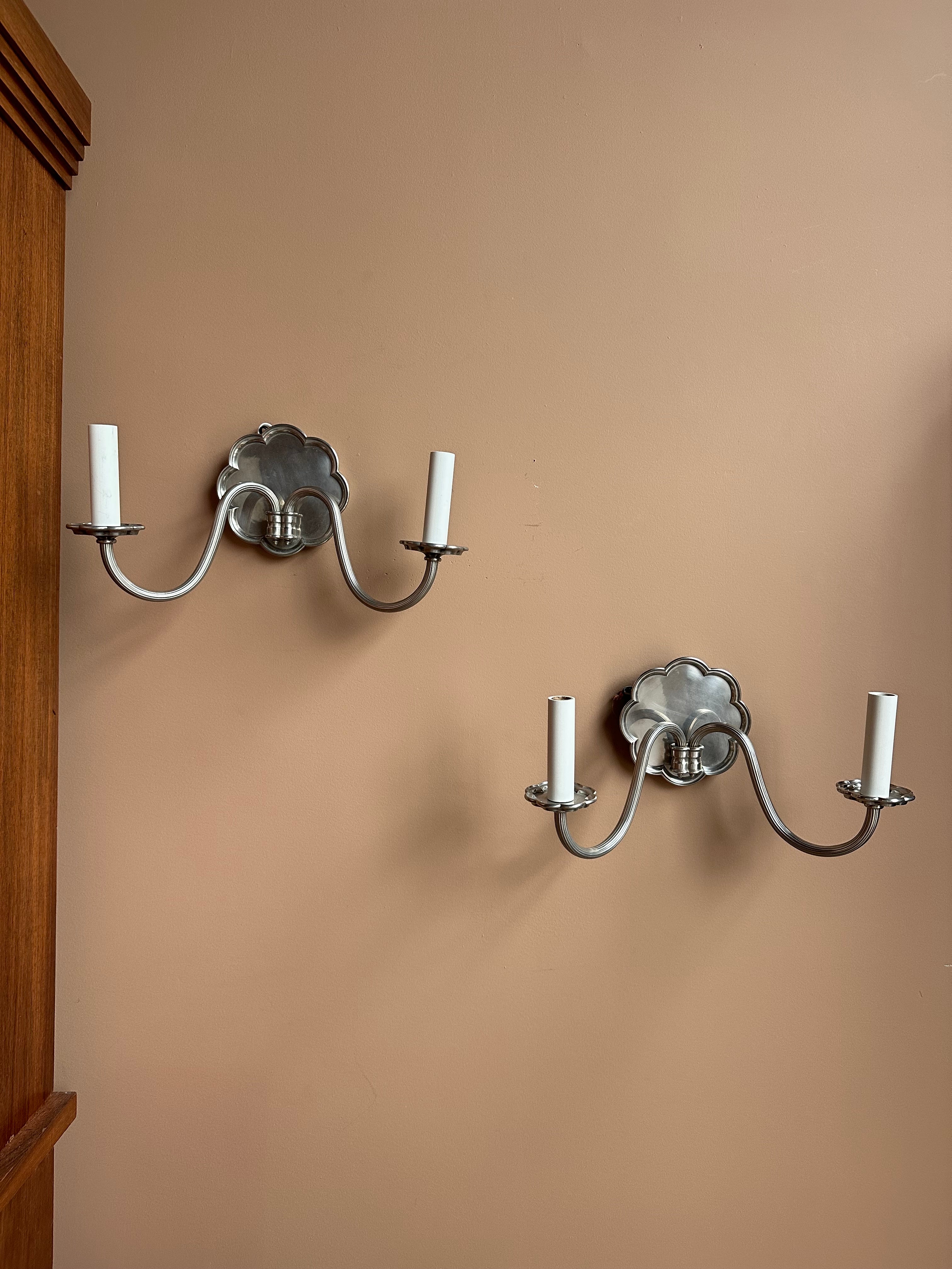 Double Light Silver Sconce, Pair