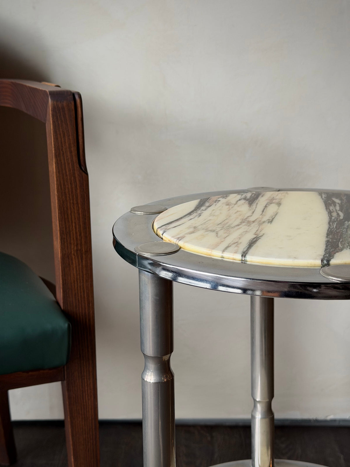 Vintage Two-Tier Marble and Chrome Side Table, c. 1970s