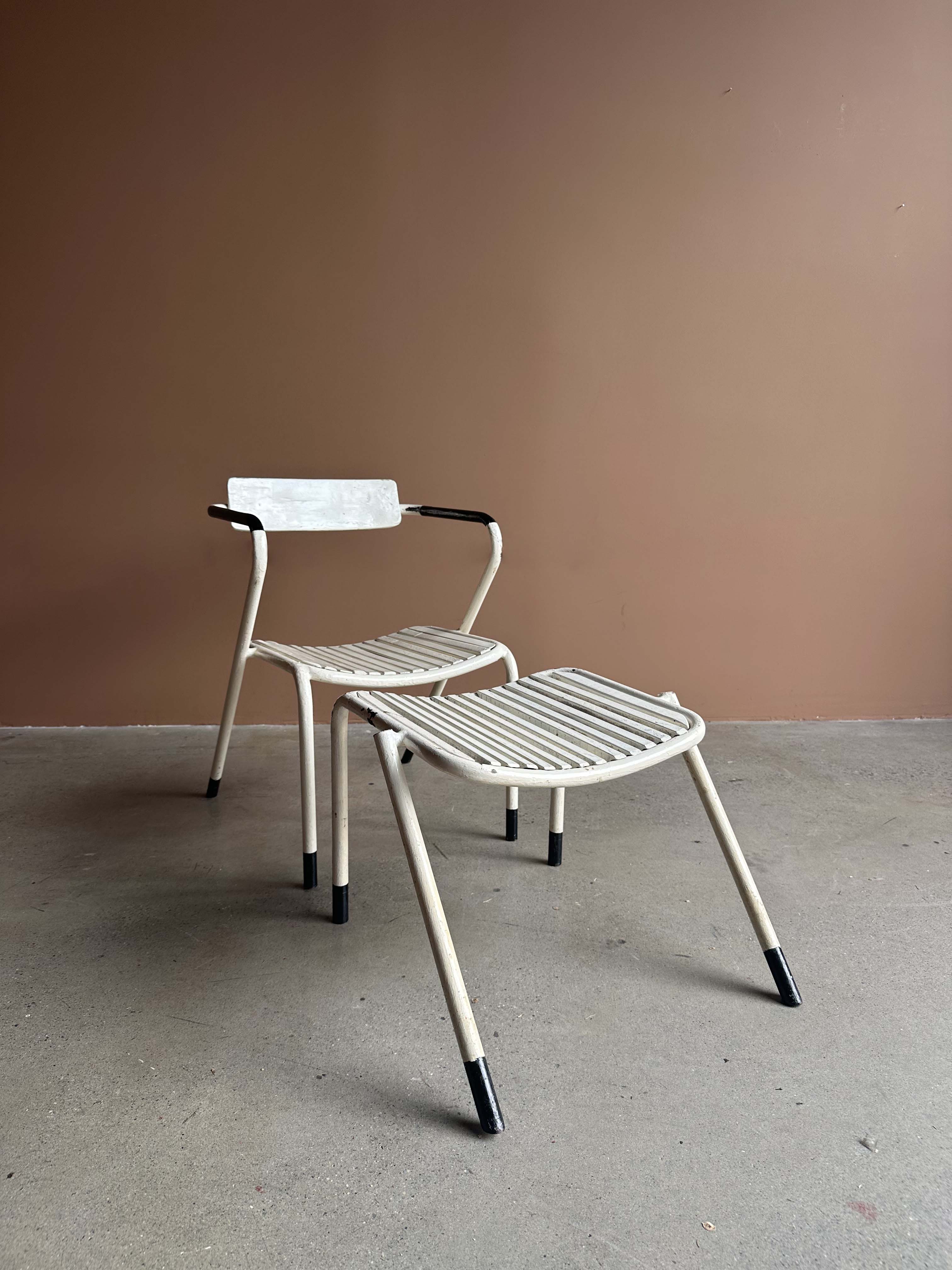 Painted Metal Chair with Stackable Stool, c. 1970