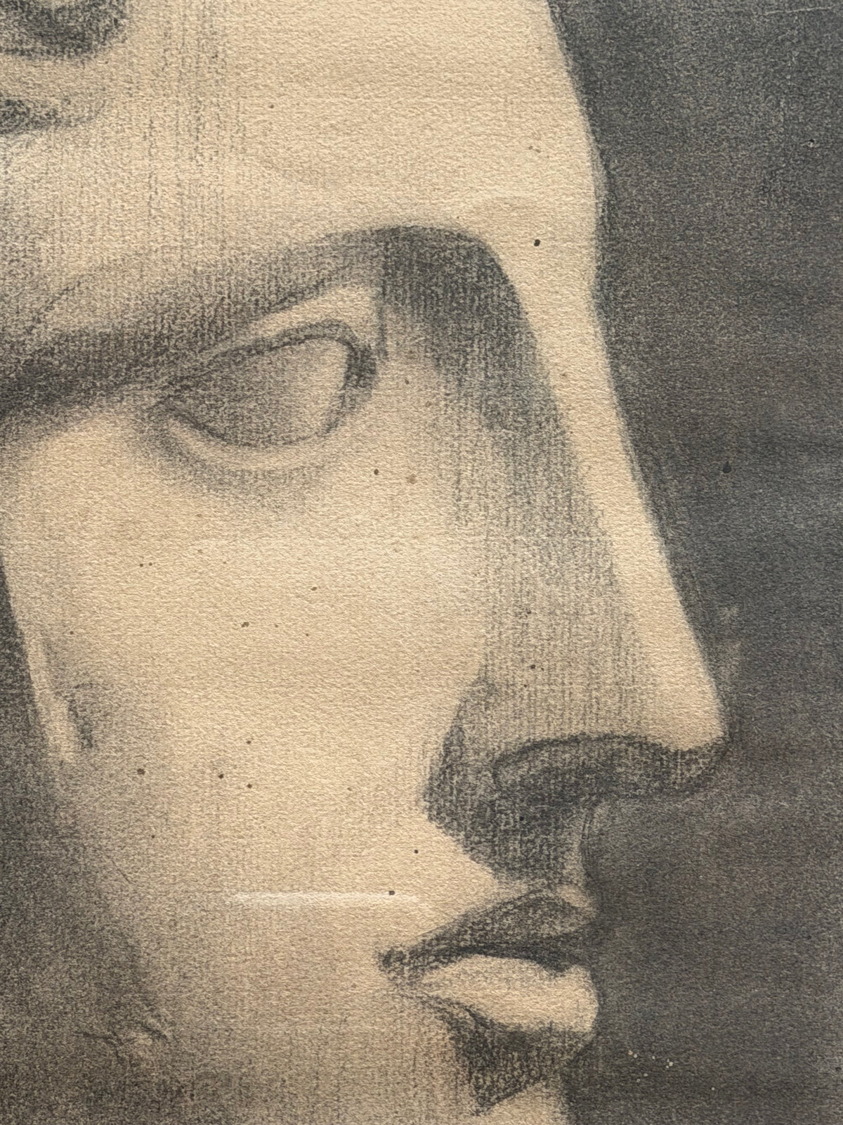 French Academic Charcoal Study, Classical Head, Stamped 1936