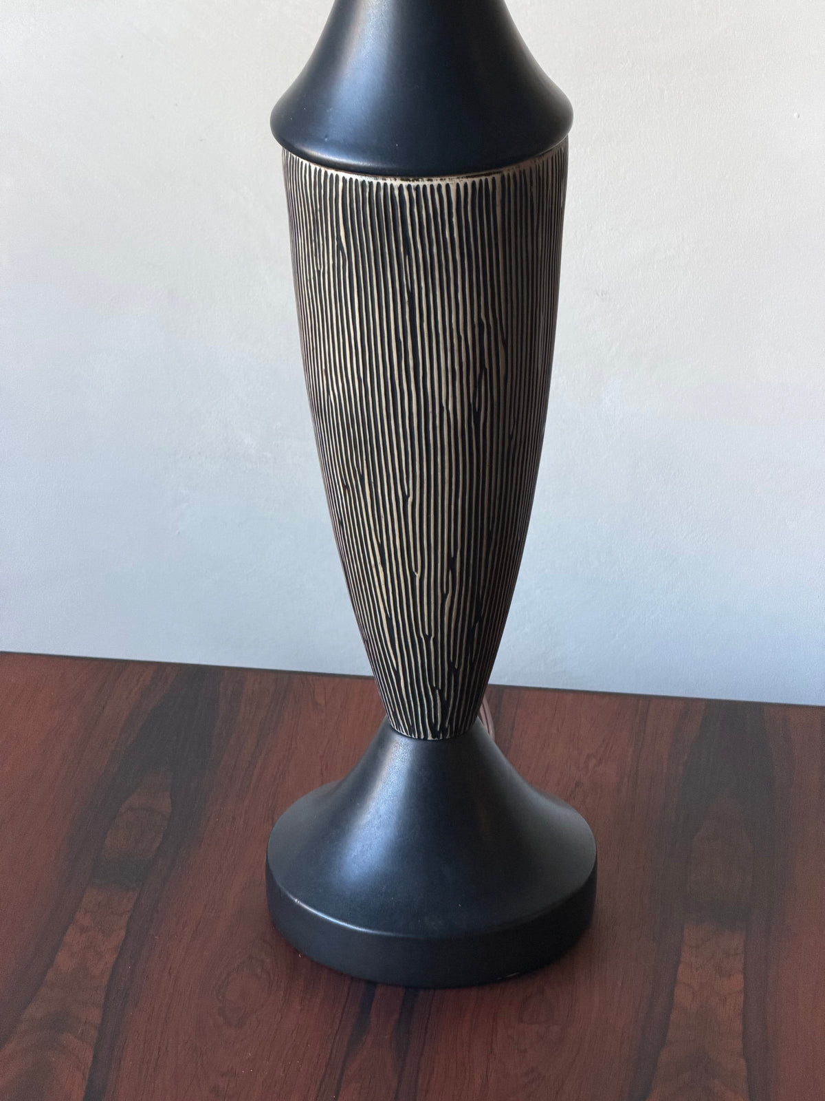 Black Ceramic Table Lamp with Sgraffito Decoration