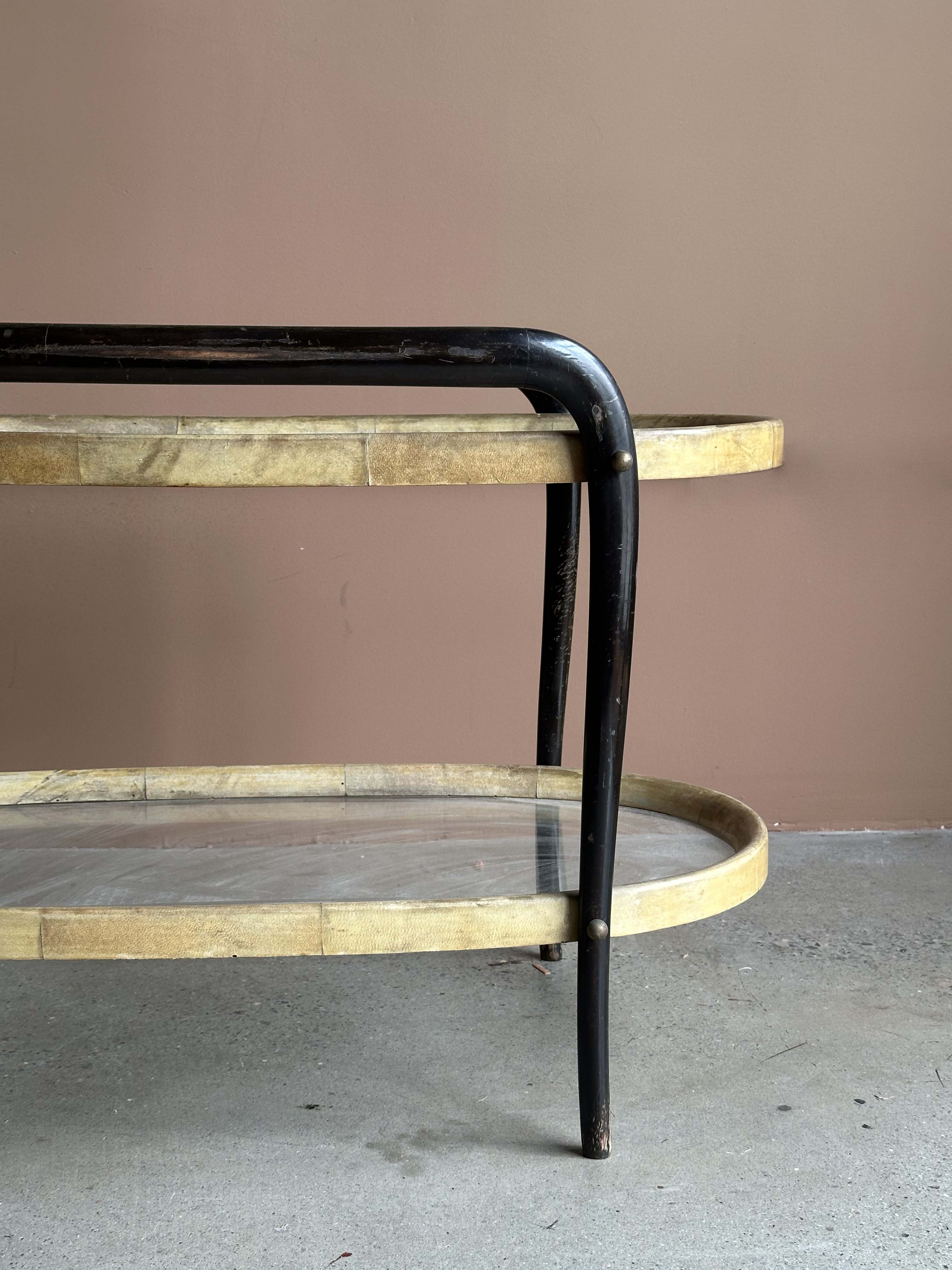 Italian Parchment Bar Cart by Osvaldo Borsani, c. 1950