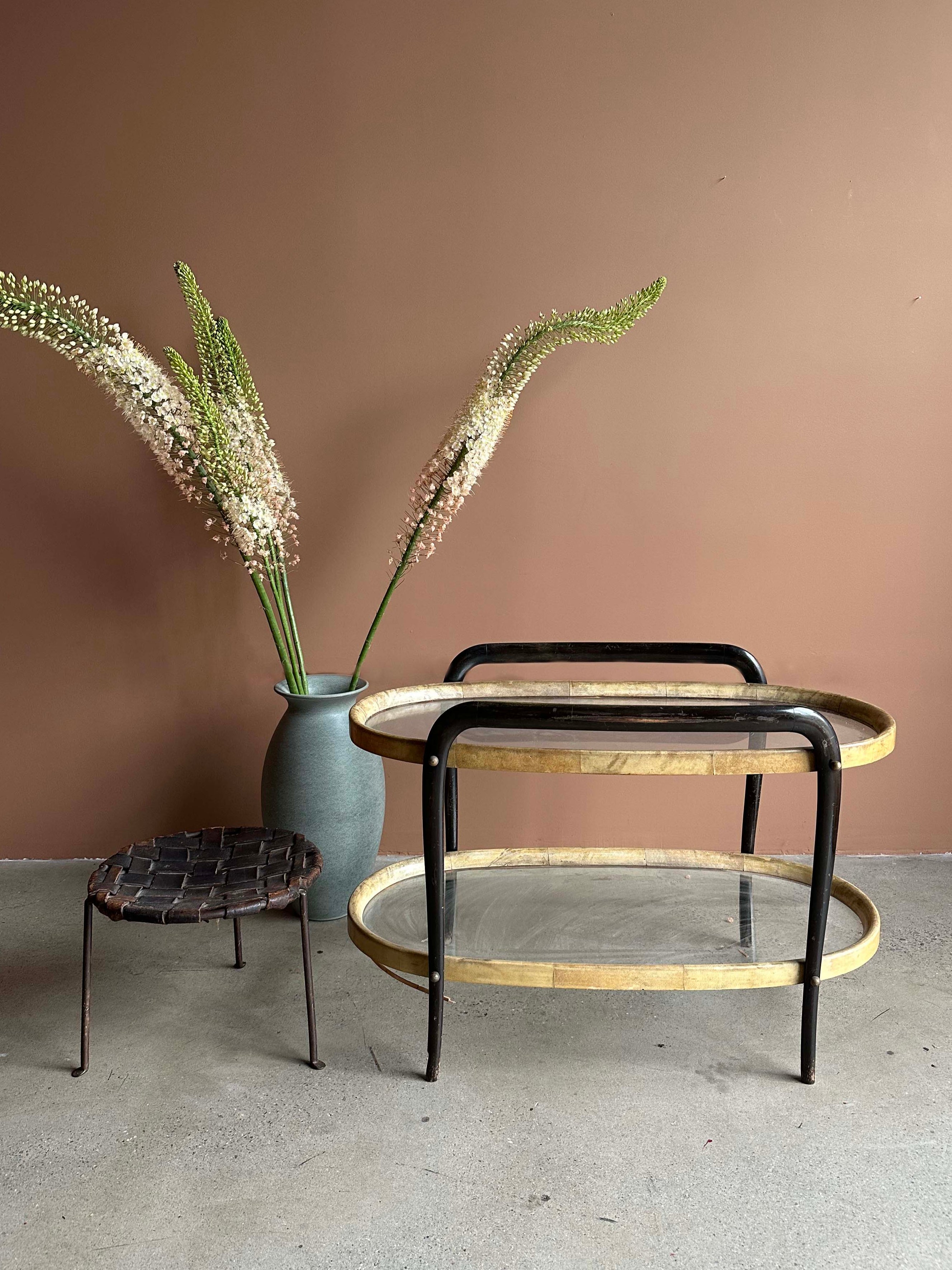 Italian Parchment Bar Cart by Osvaldo Borsani, c. 1950