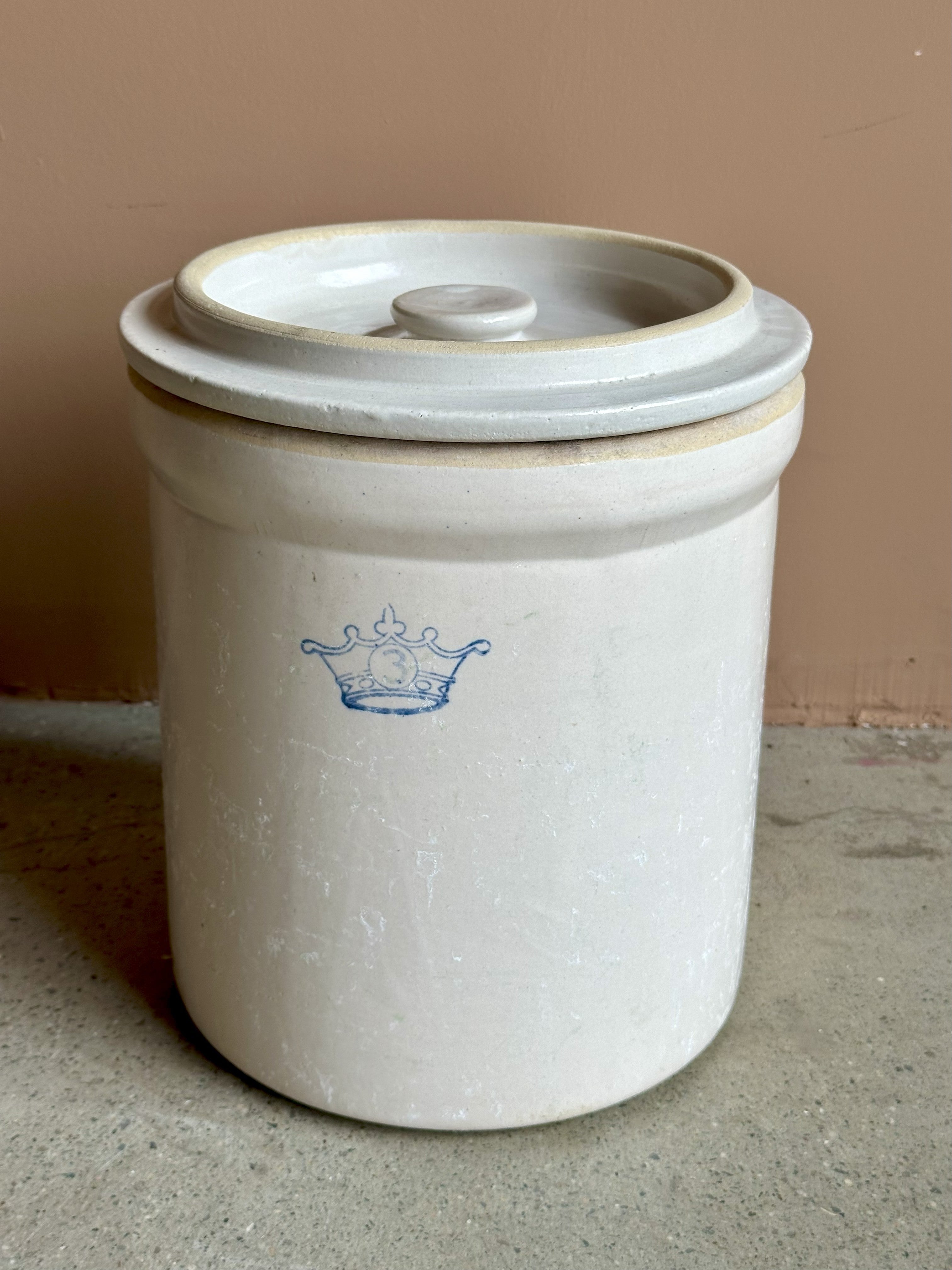Antique Crown Stoneware Crock