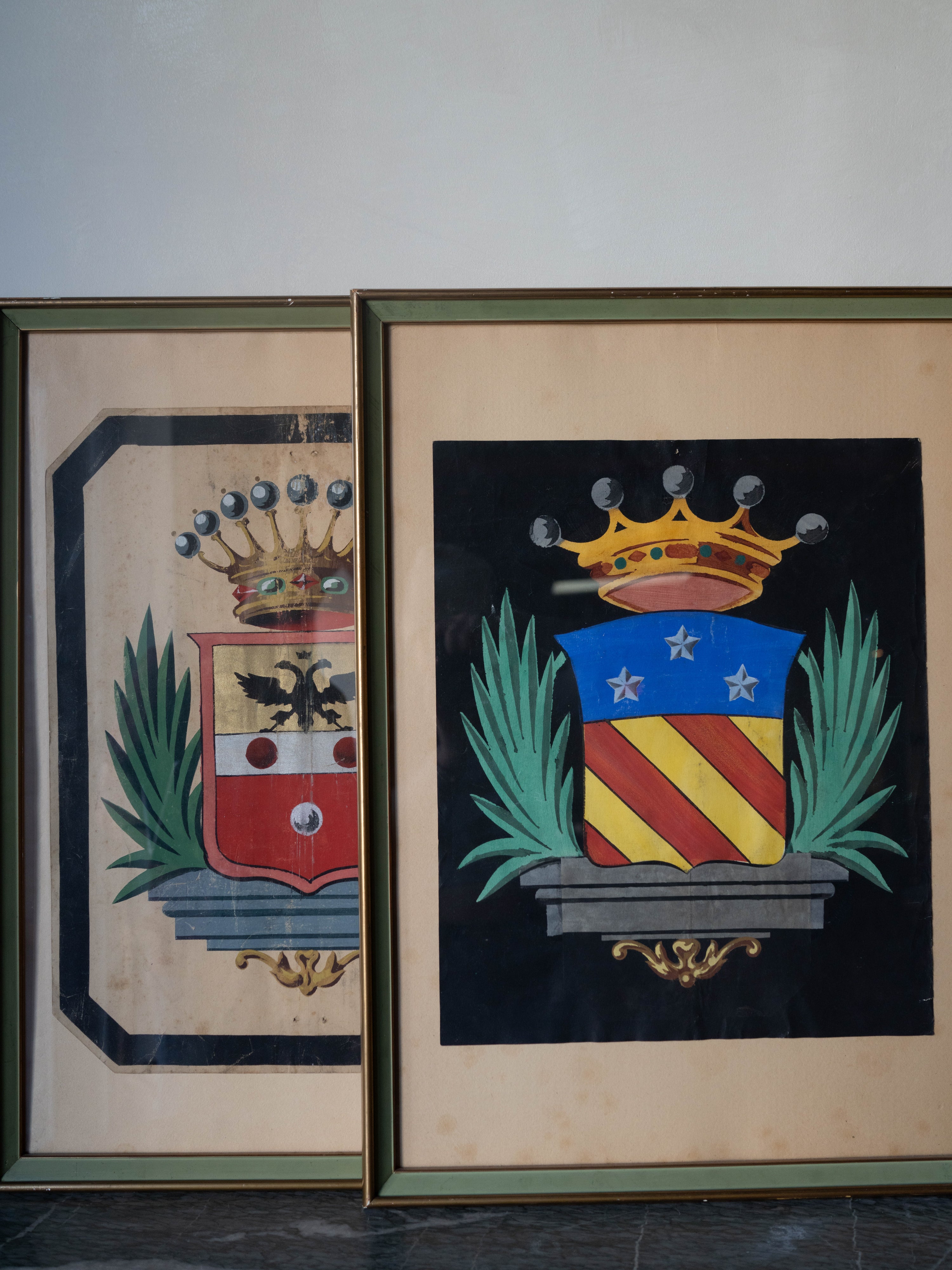 Antique Italian Family Crest Paintings, Single