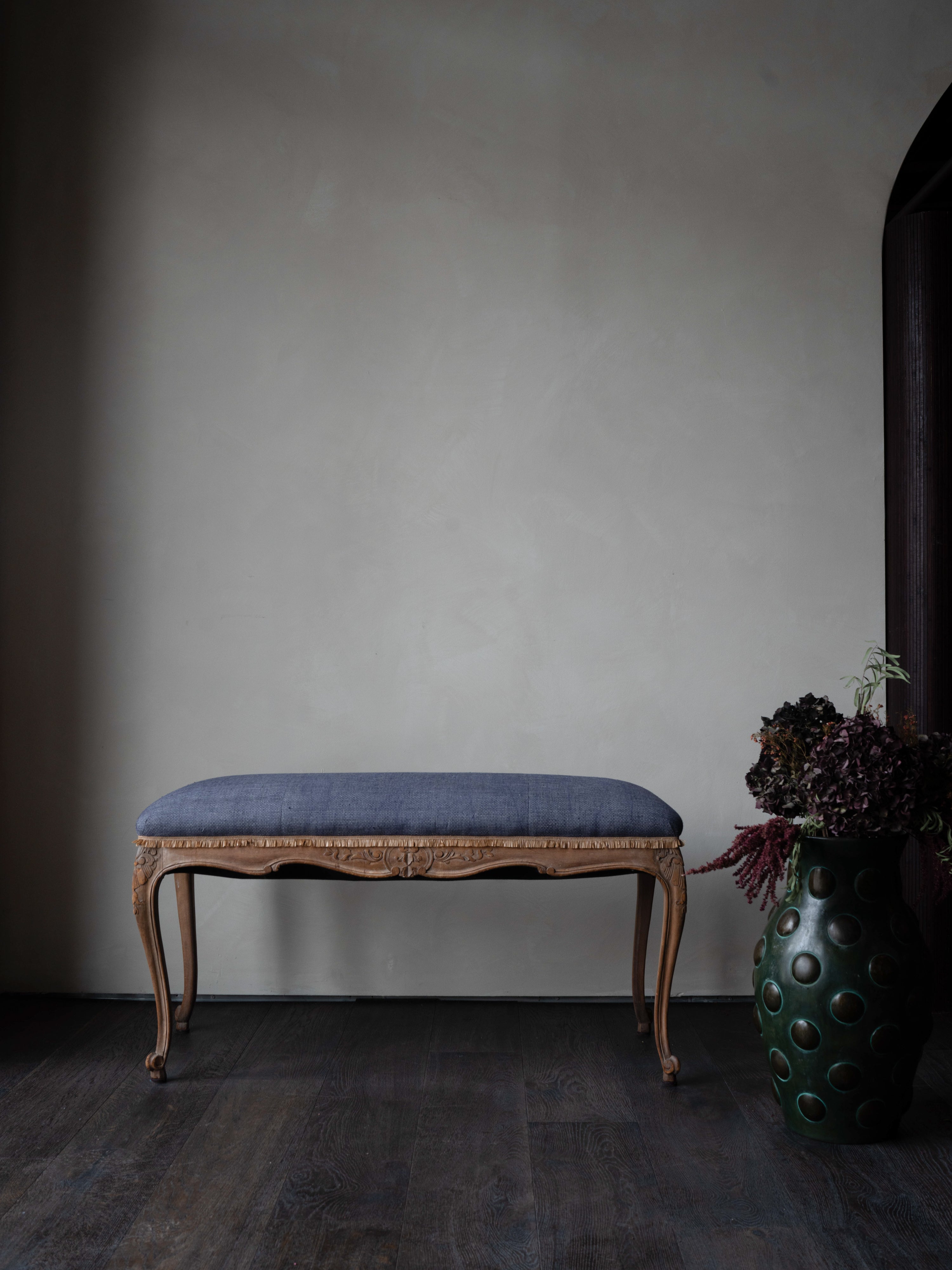 Carved Louis XV-Style Upholstered Bench