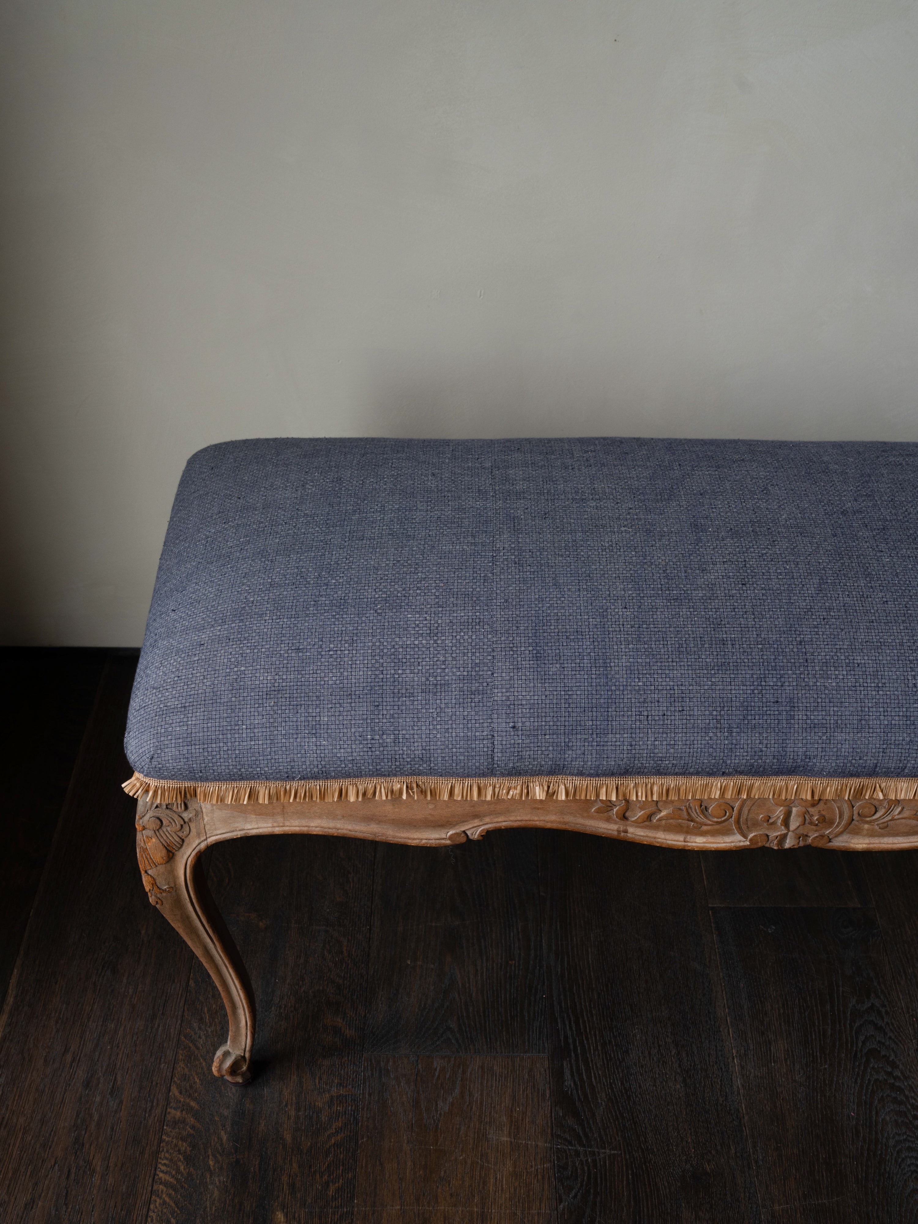 Carved Louis XV-Style Upholstered Bench