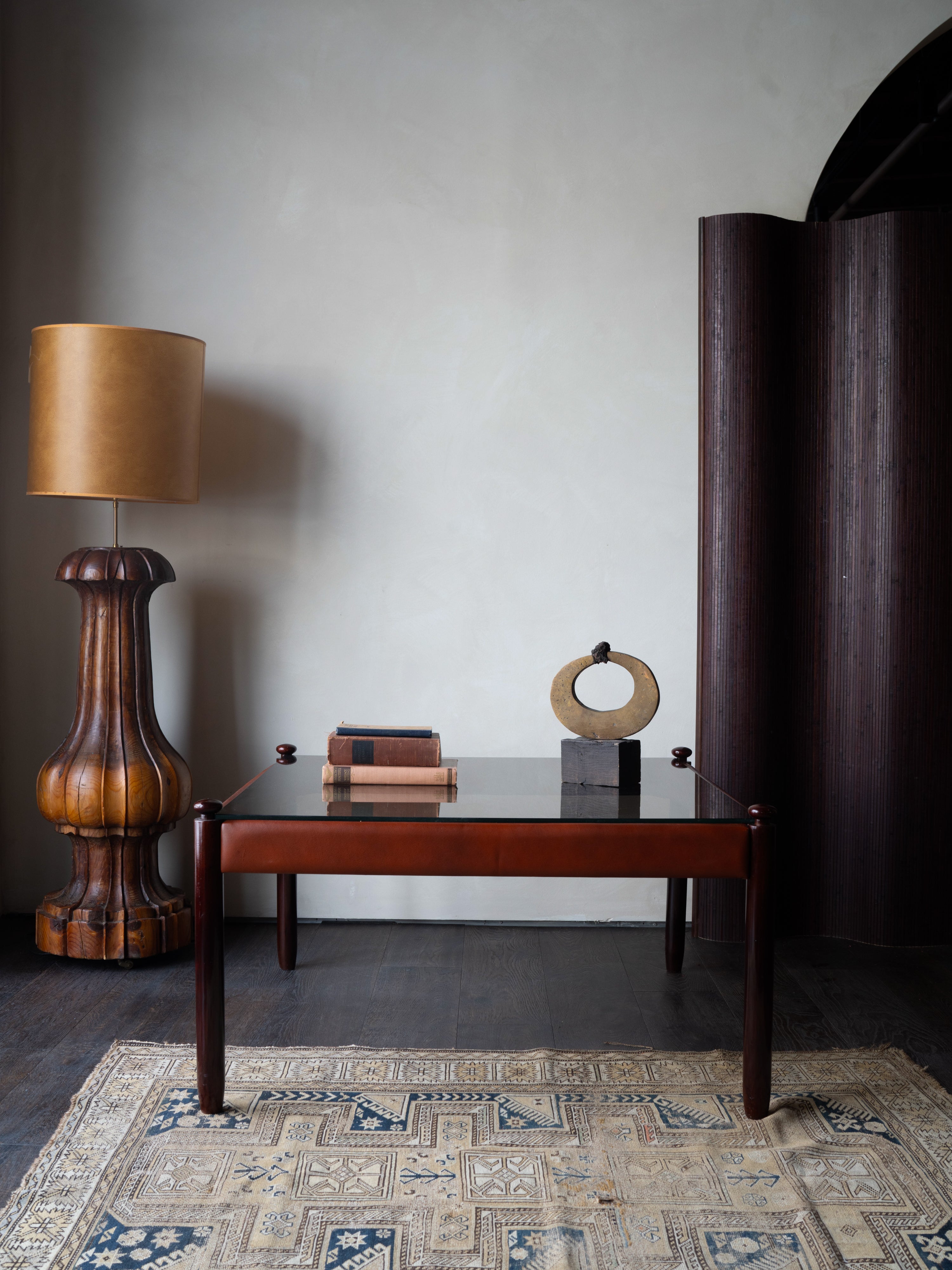 Hand-Carved Wood Floor Lamp