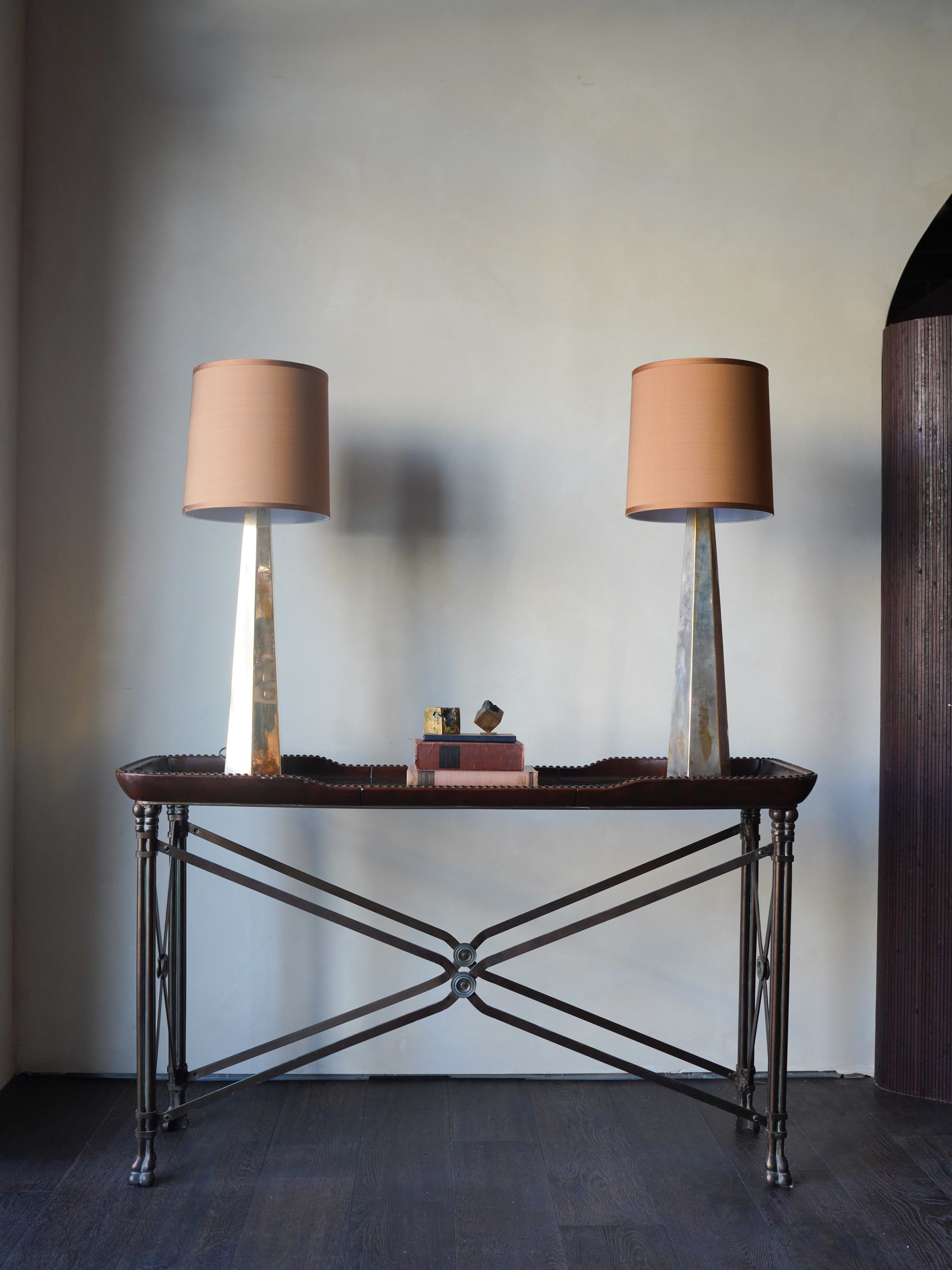 1930s Brass Console with Marble Inset