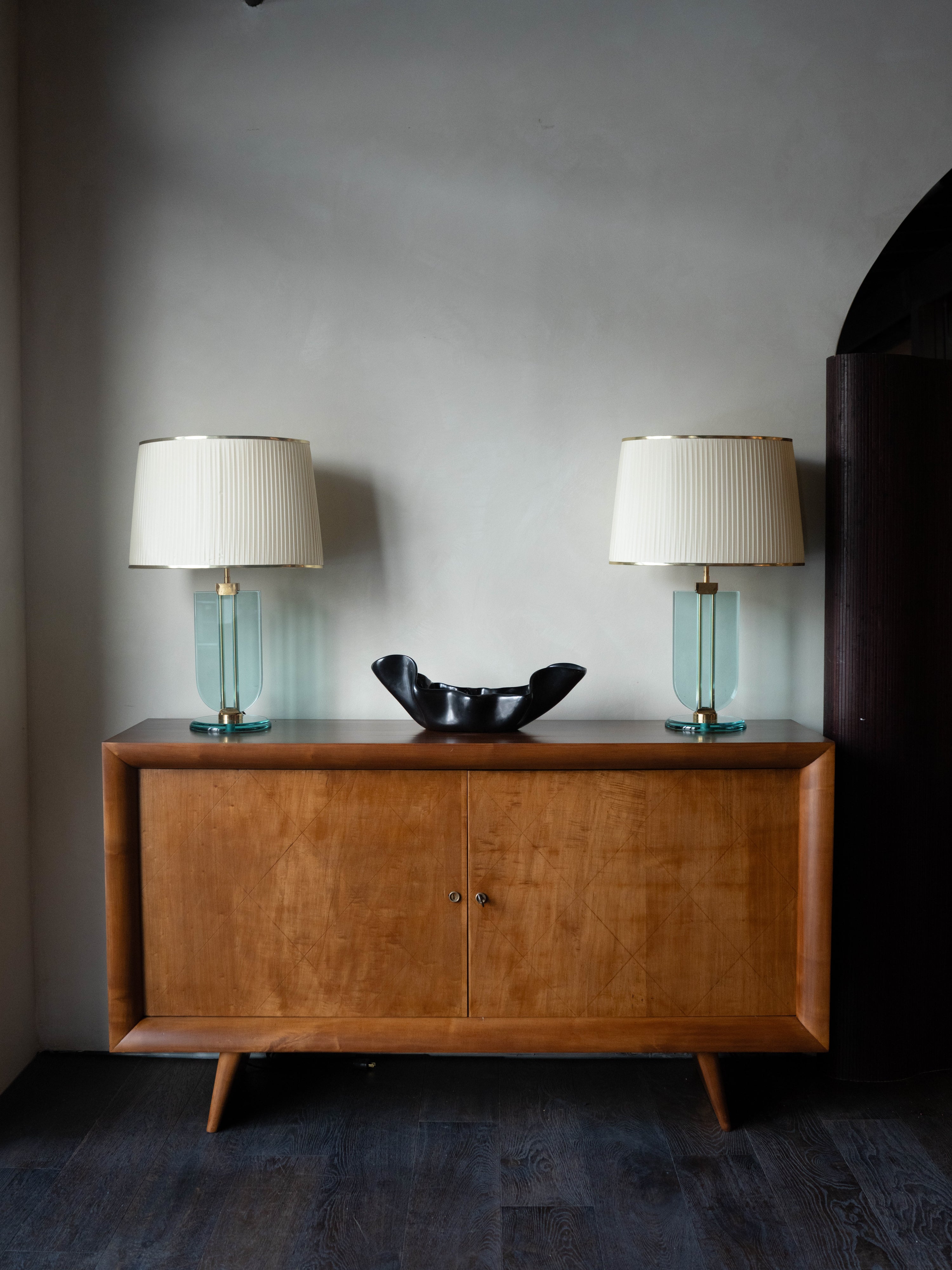 Midcentury Smoked Glass Table Lamps, Pair