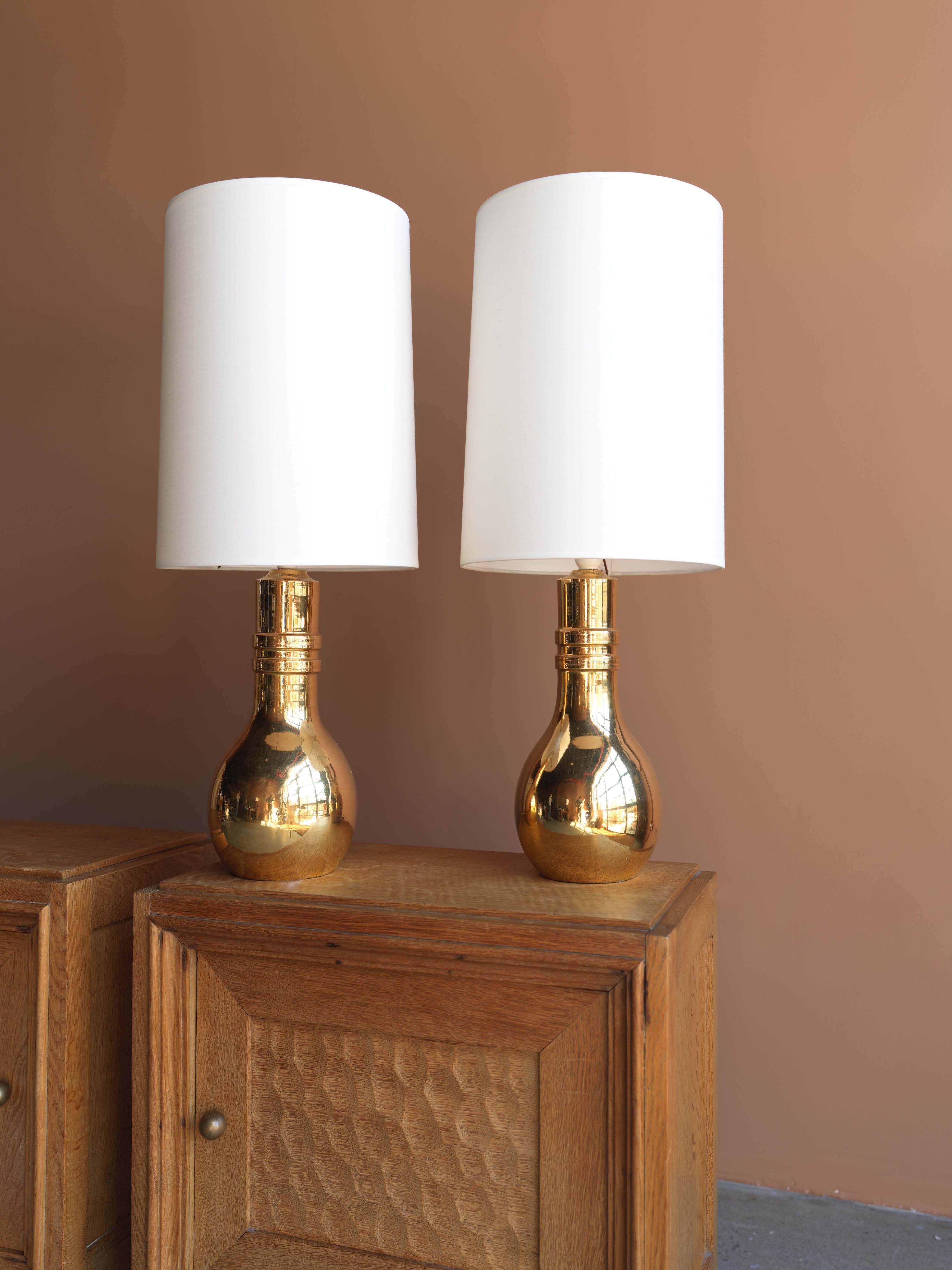 Gold Glazed Ceramic Lamps by Aldo Londi for Bitossi, pair