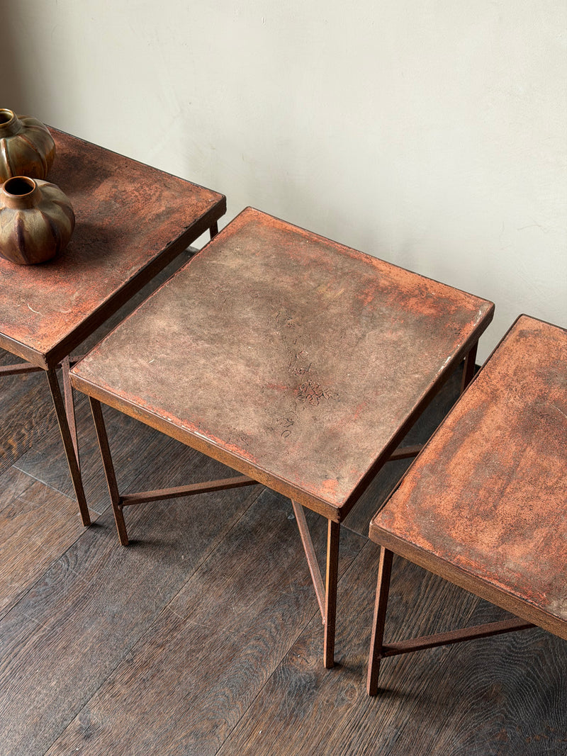 Set of Three Vintage Red Metal Side Tables