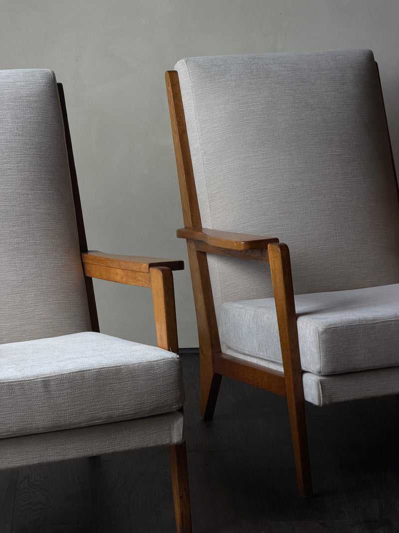 Oak Modernist Lounge Chairs, Pair