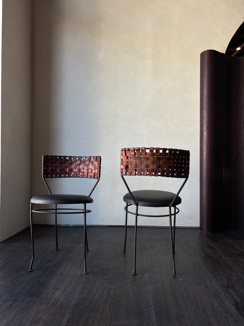 Vintage Leather Woven Black Chairs, Set of 4