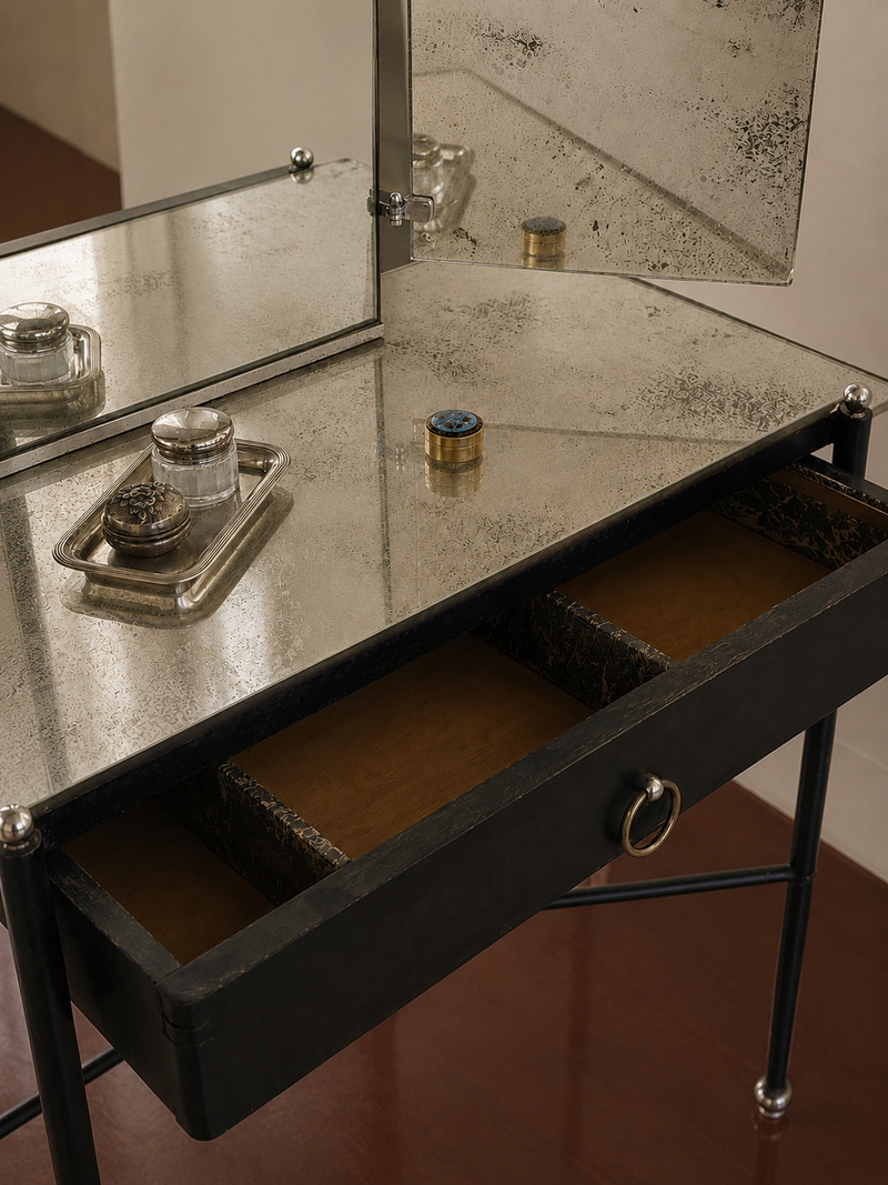 French Art Deco Mirrored Vanity attr. Jacques Adnet, 1920s