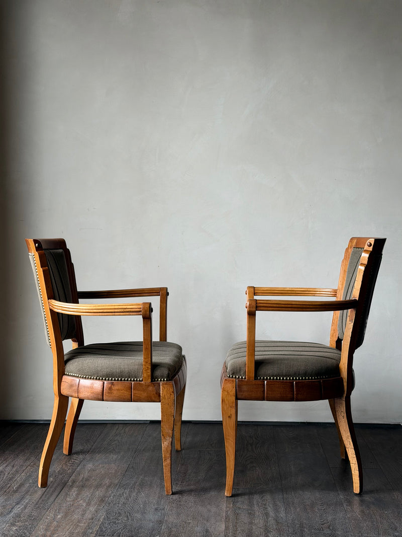 Italian Walnut Armchairs c. 1940s, Pair