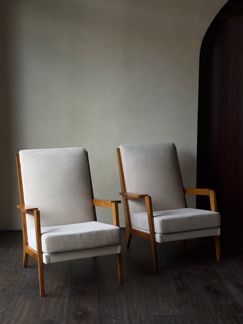 Oak Modernist Lounge Chairs, Pair